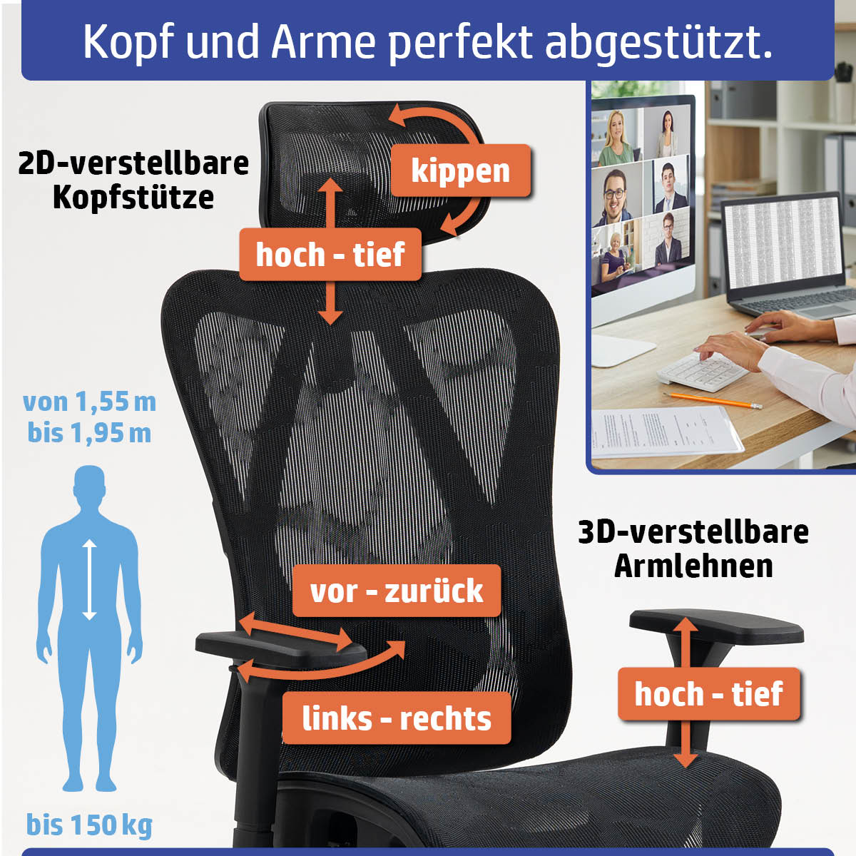 Ambiness Bürostuhl BackPro Mesh chrome