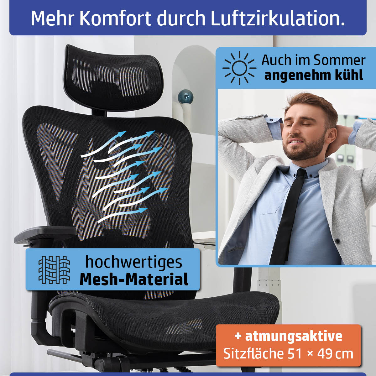 Ambiness Bürostuhl BackPro Mesh chrome