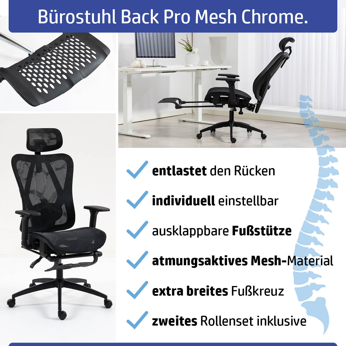 Ambiness Bürostuhl BackPro Mesh schwarz