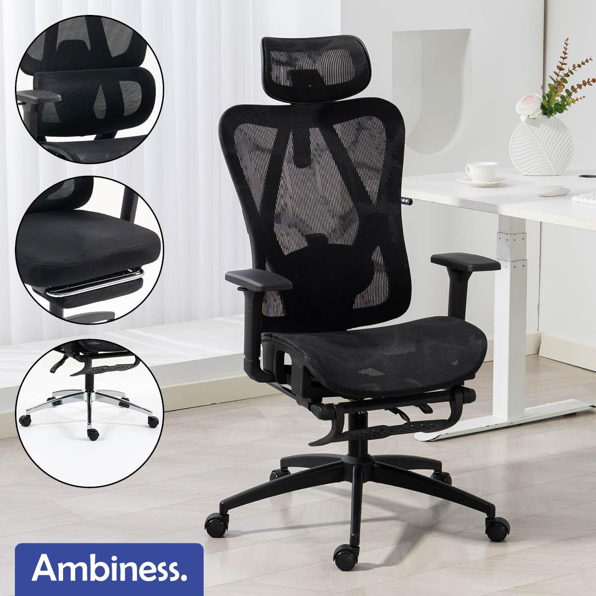 Ambiness Bürostuhl BackPro Mesh schwarz