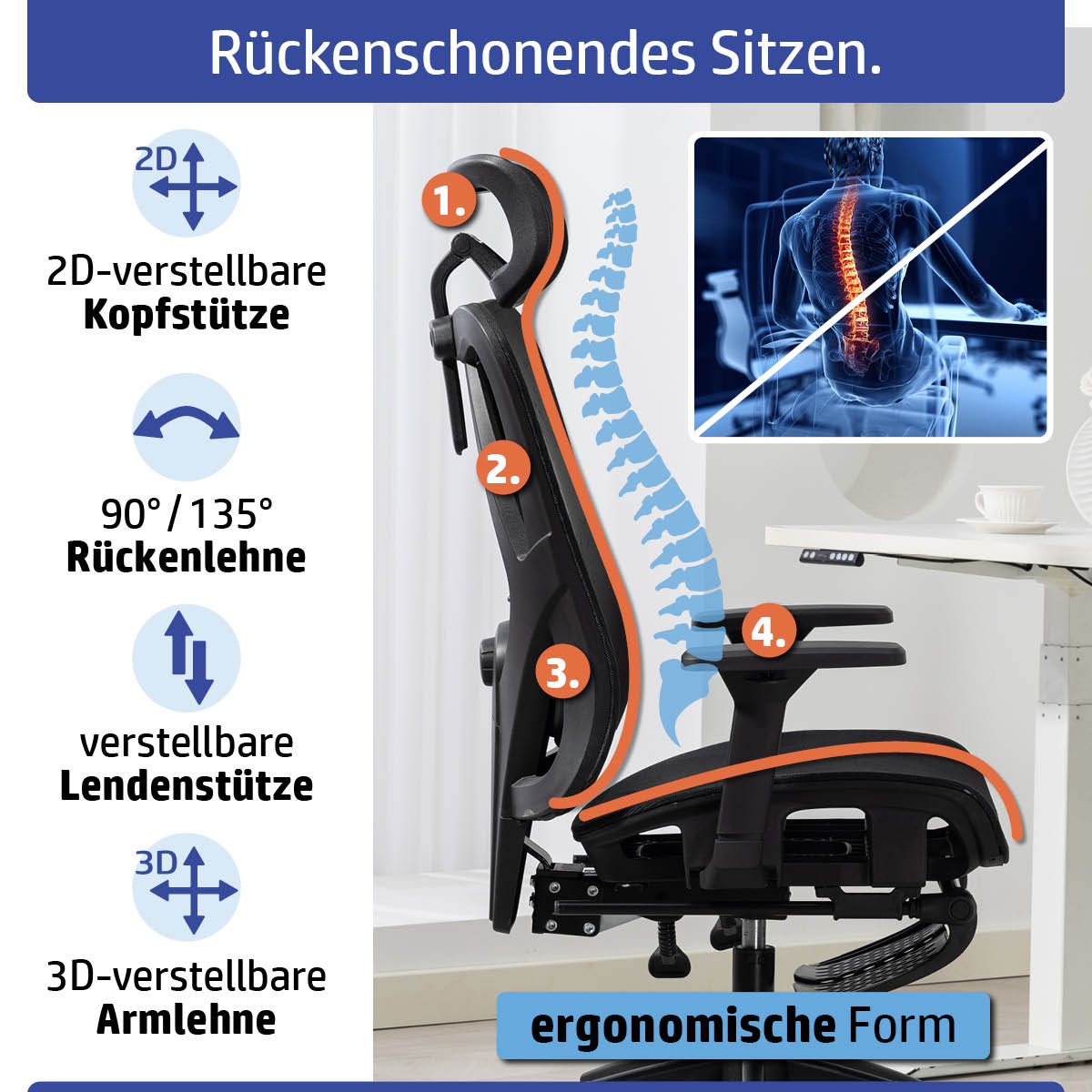 Ambiness Bürostuhl BackPro Mesh schwarz