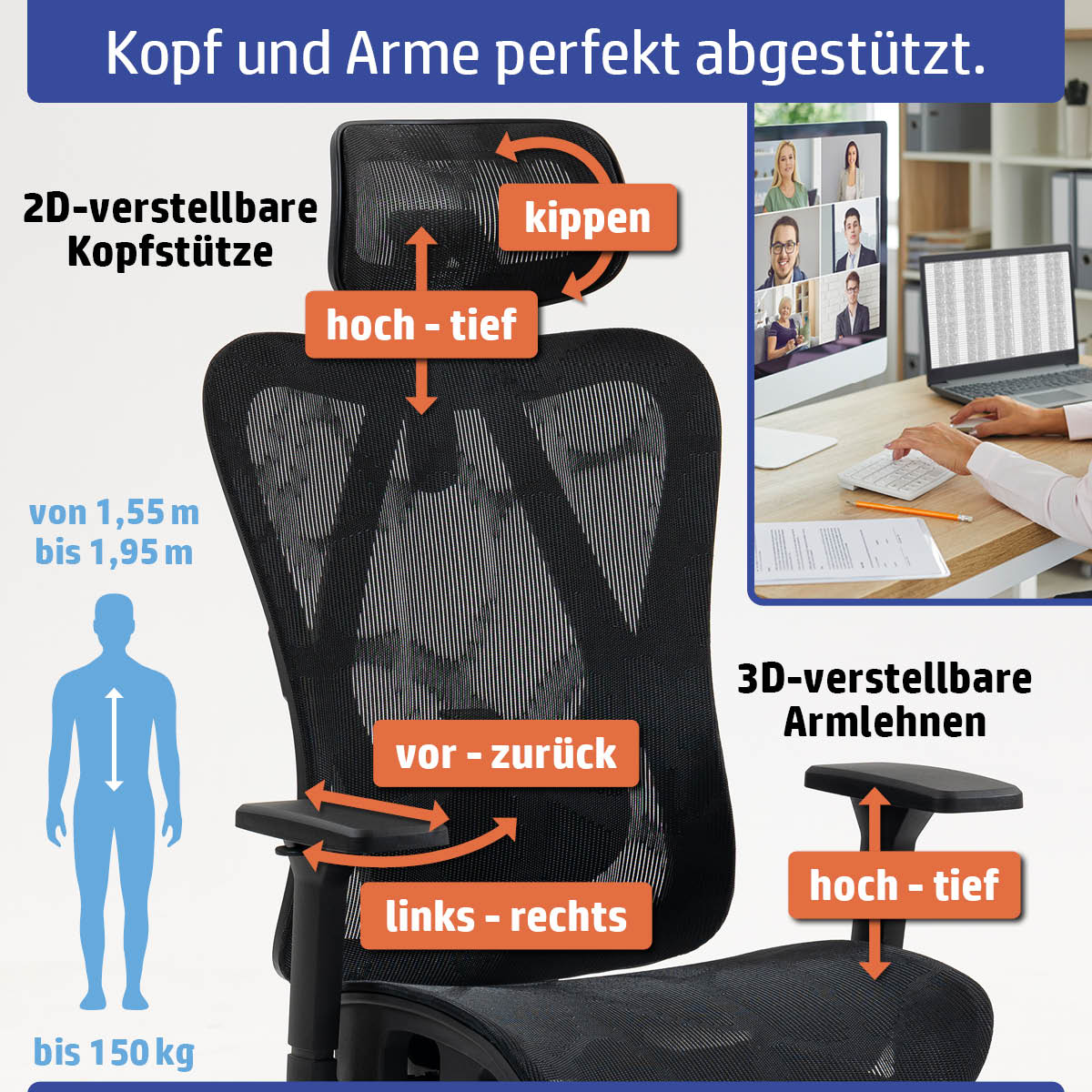 Ambiness Bürostuhl BackPro Mesh schwarz
