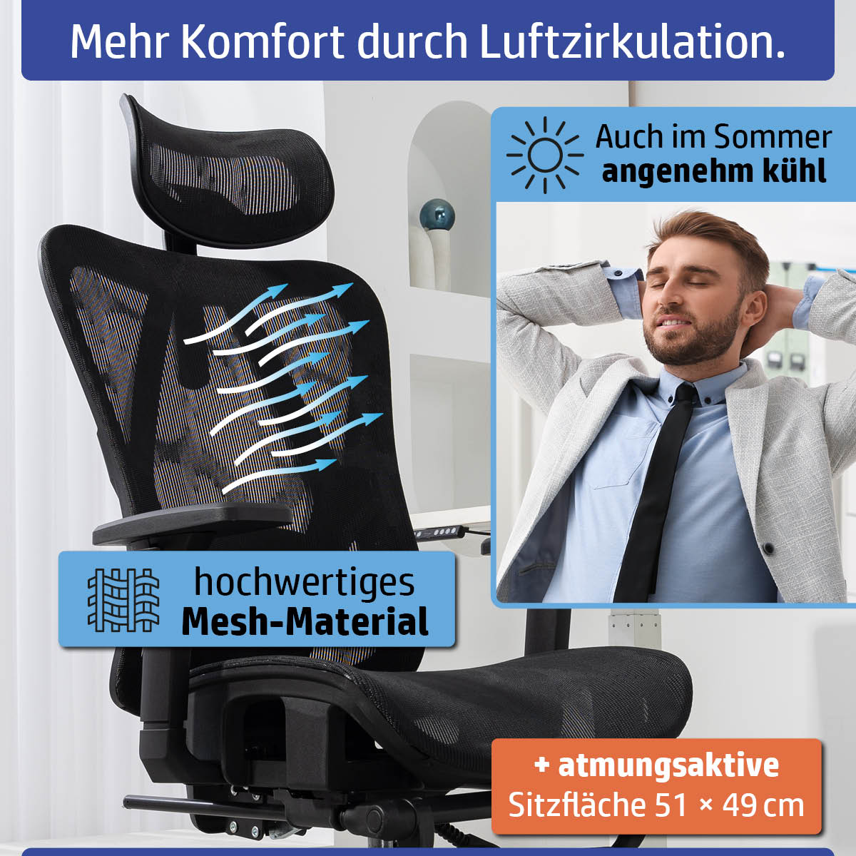 Ambiness Bürostuhl BackPro Mesh schwarz
