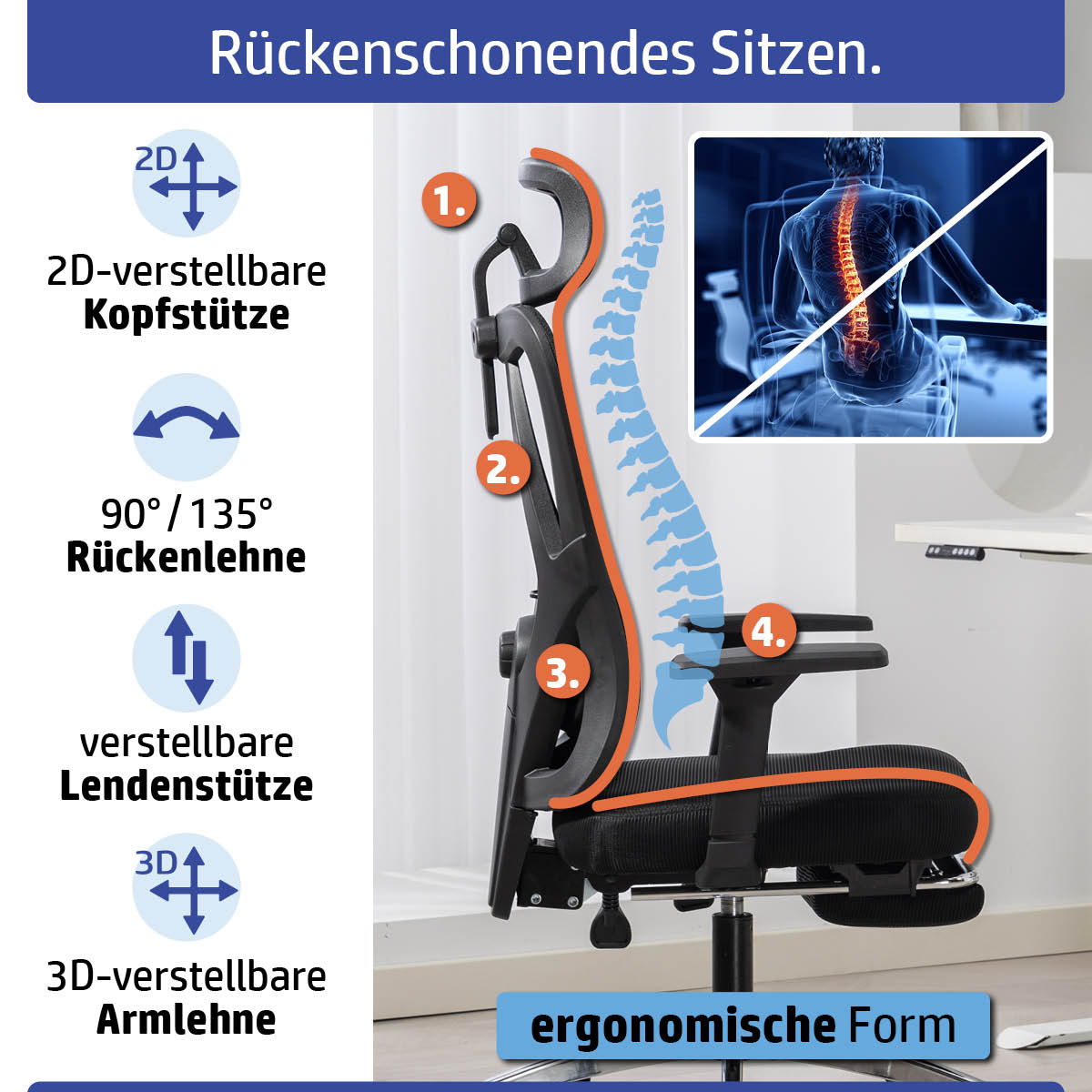 Ambiness Bürostuhl BackPro Polster chrome
