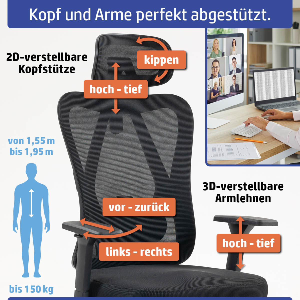 Ambiness Bürostuhl BackPro Polster chrome