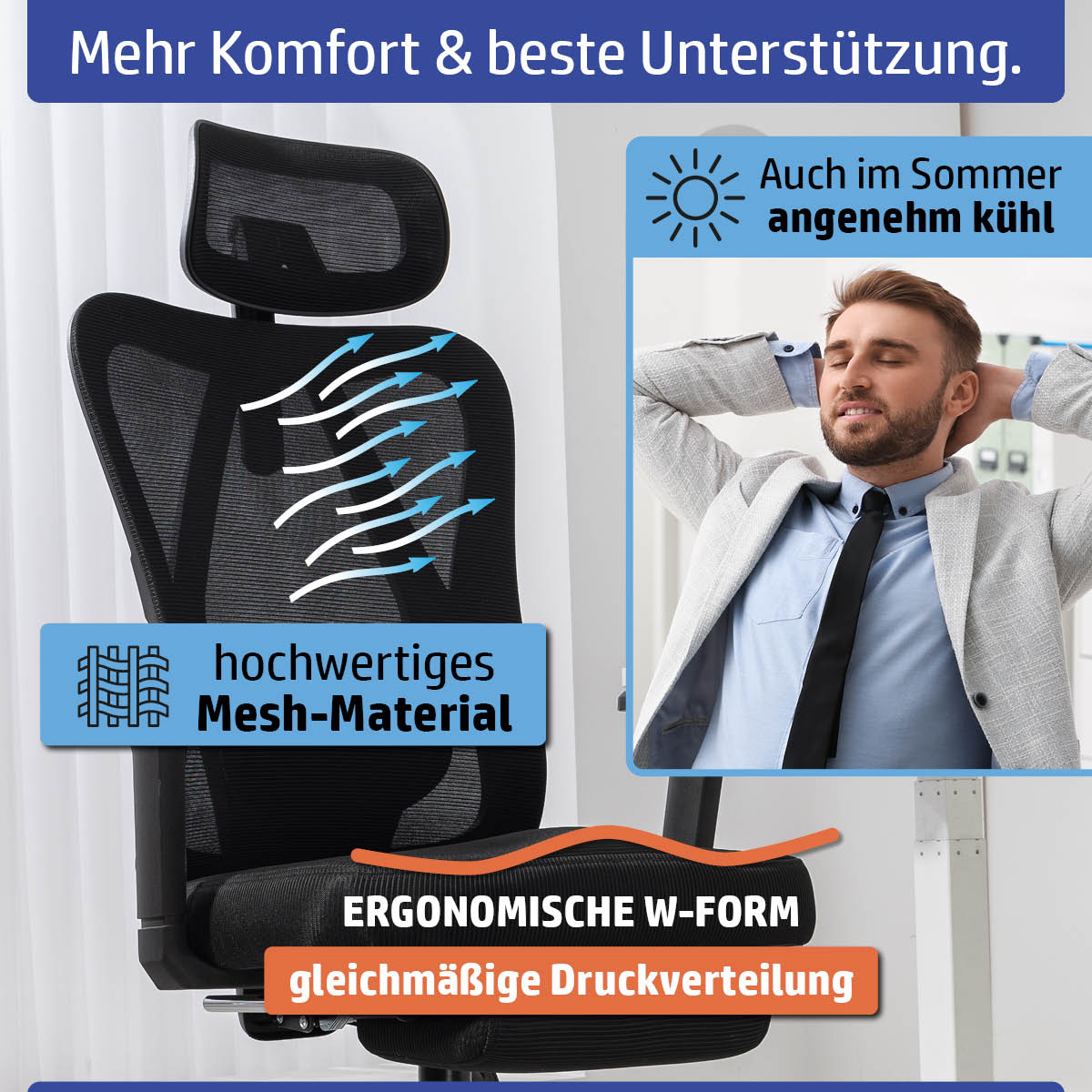 Ambiness Bürostuhl BackPro Polster chrome