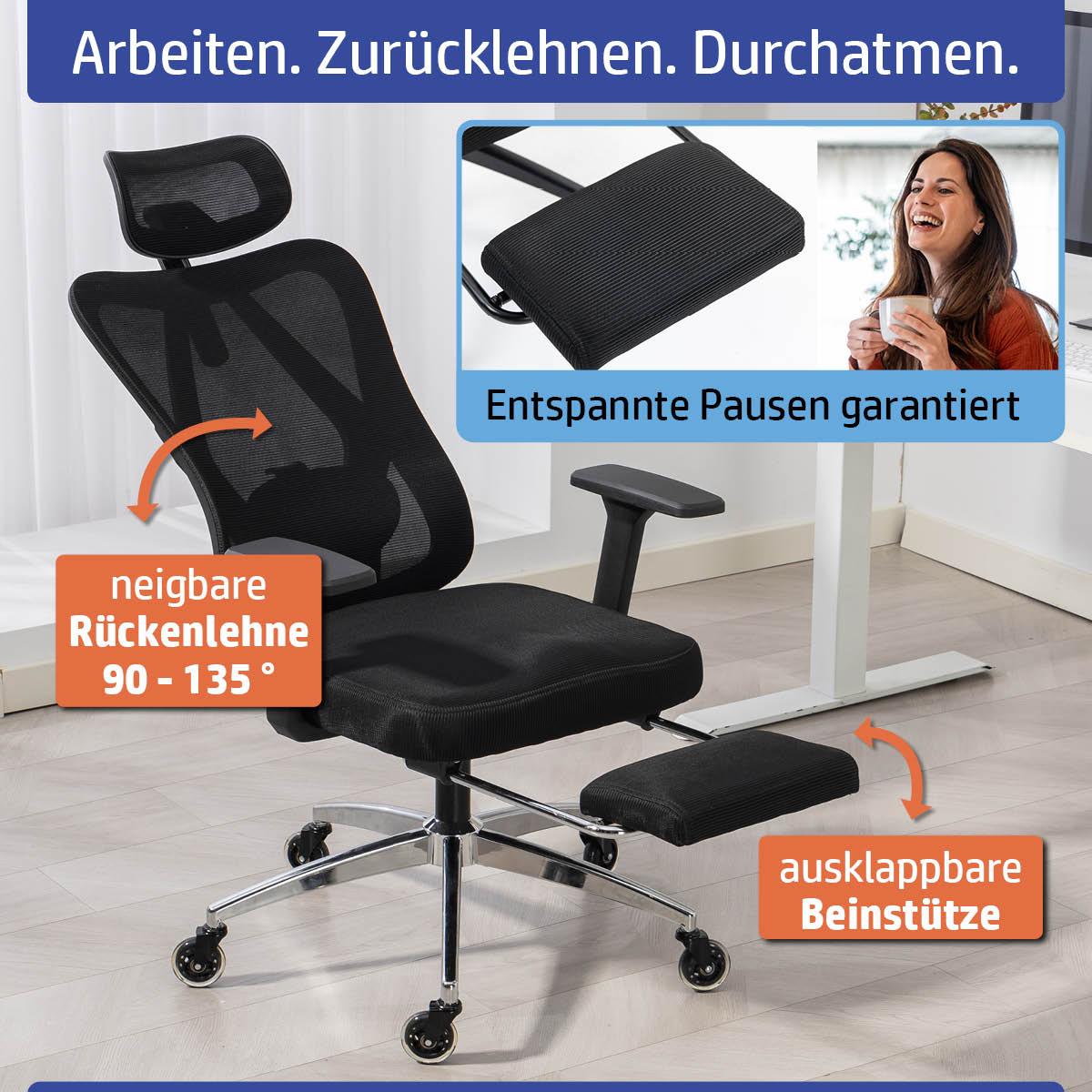 Ambiness Bürostuhl BackPro Polster chrome