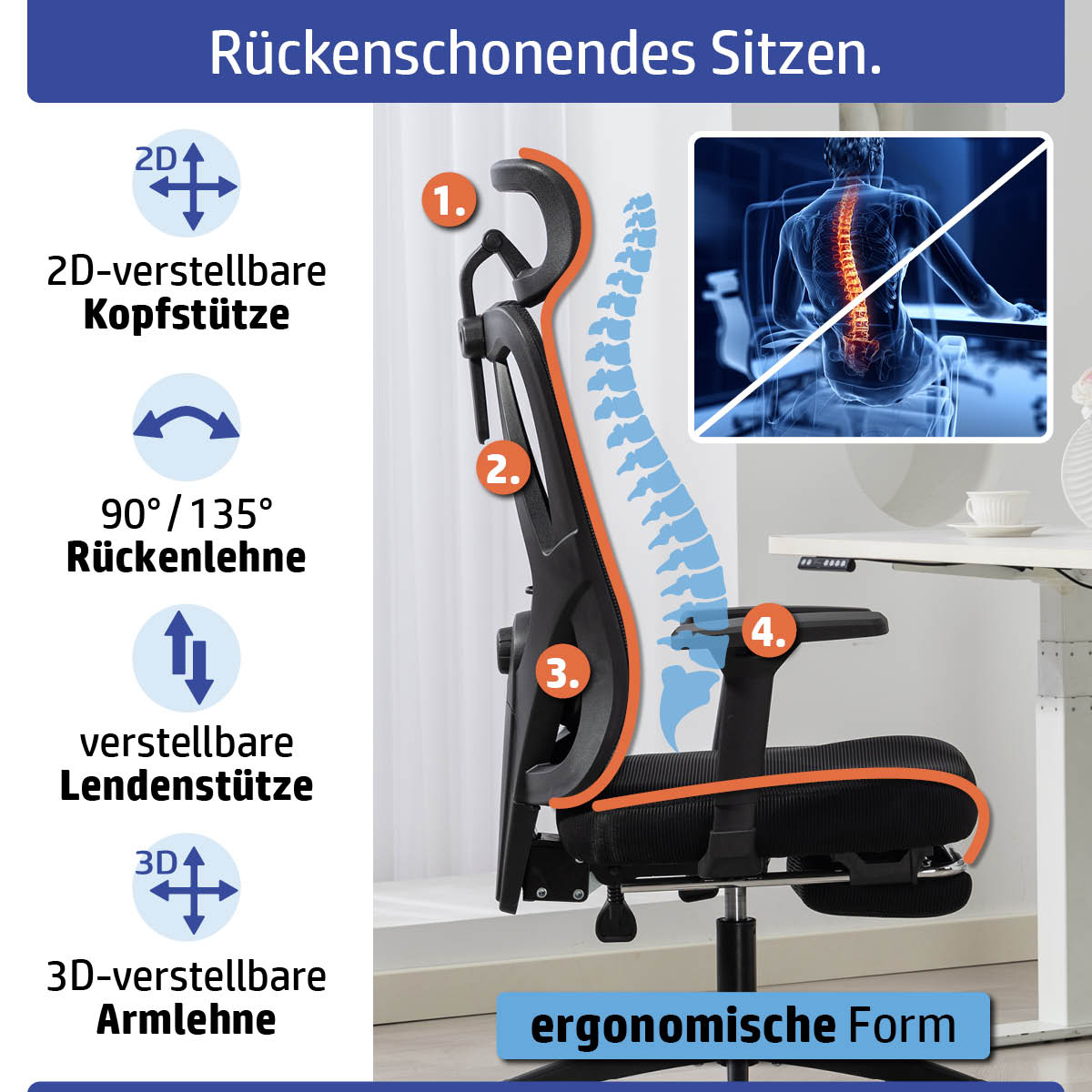 Ambiness Bürostuhl BackPro Polster schwarz
