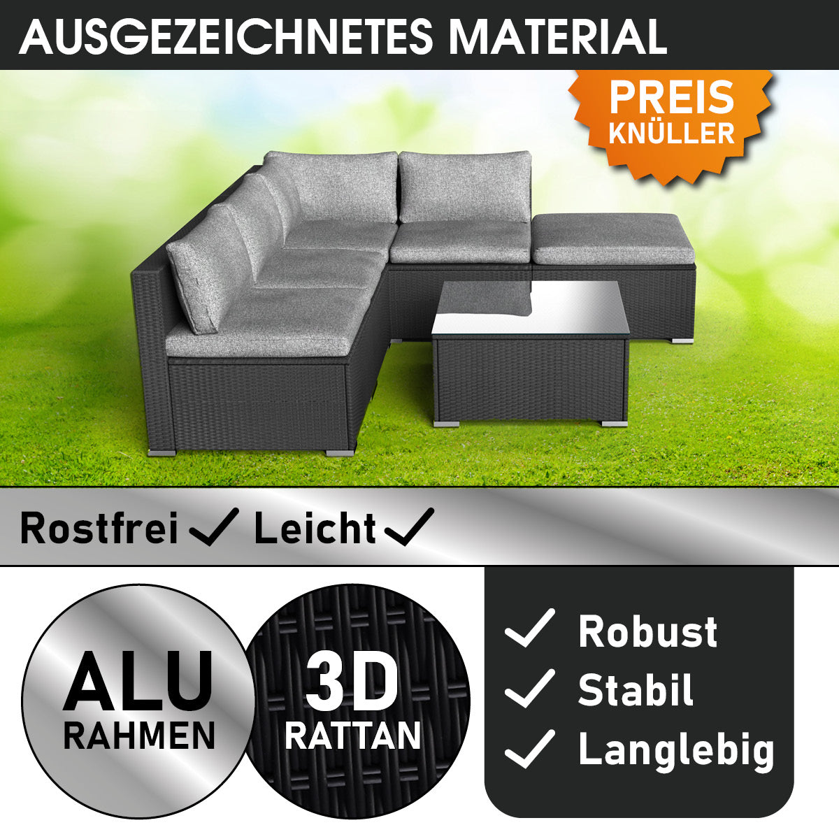 Polyrattan Gartenmöbelset OASE schwarz