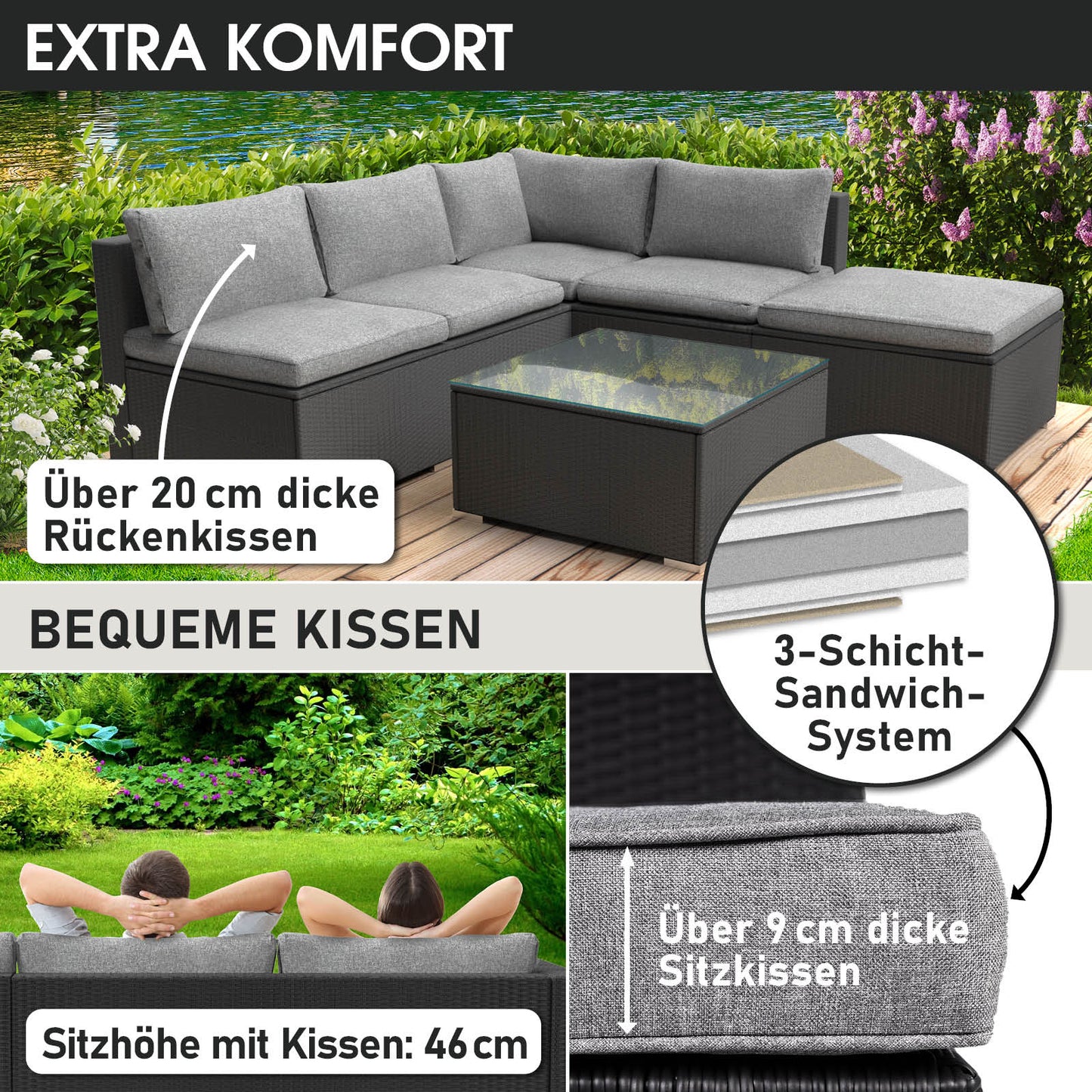 Polyrattan Gartenmöbelset OASE schwarz