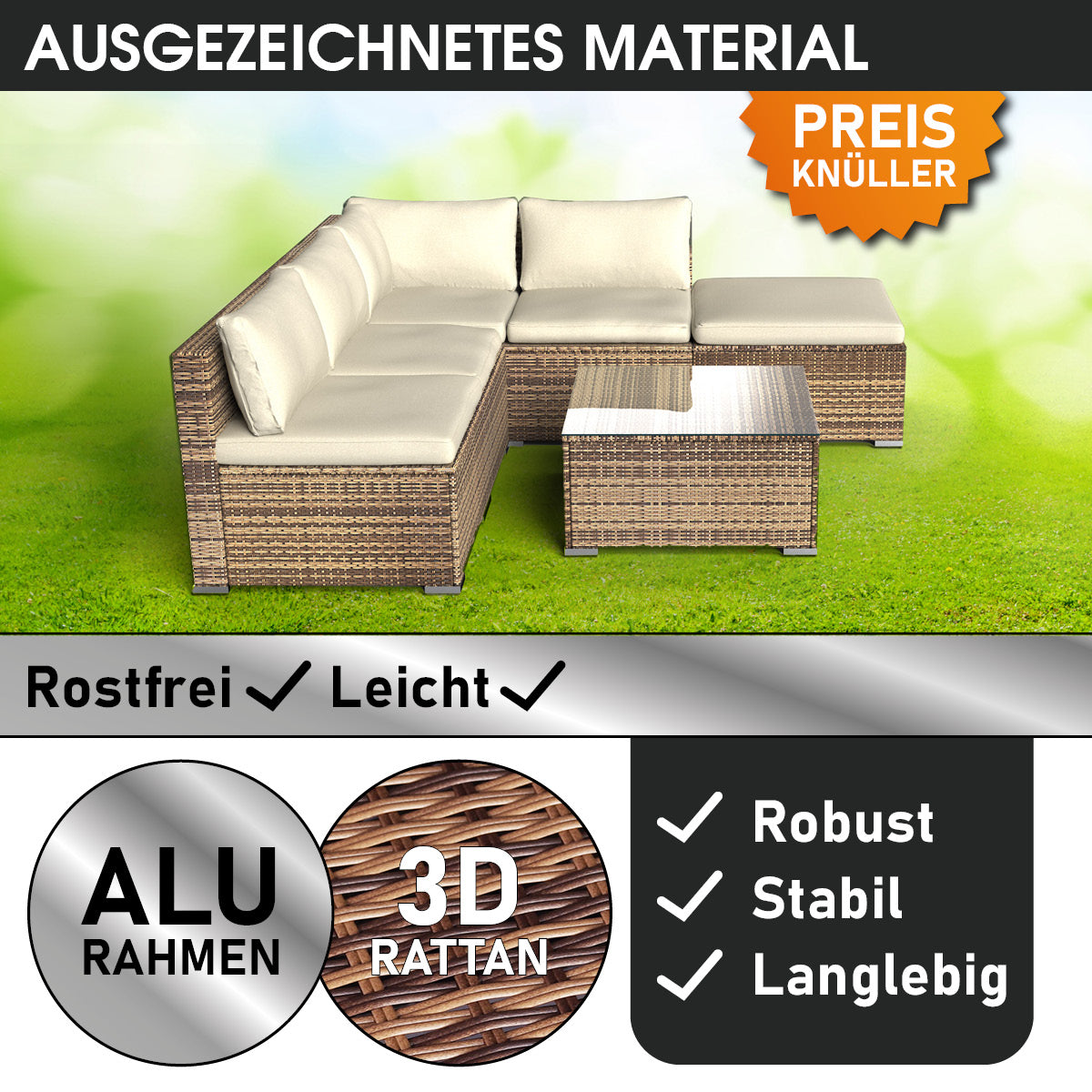 Polyrattan Gartenmöbelset OASE braun