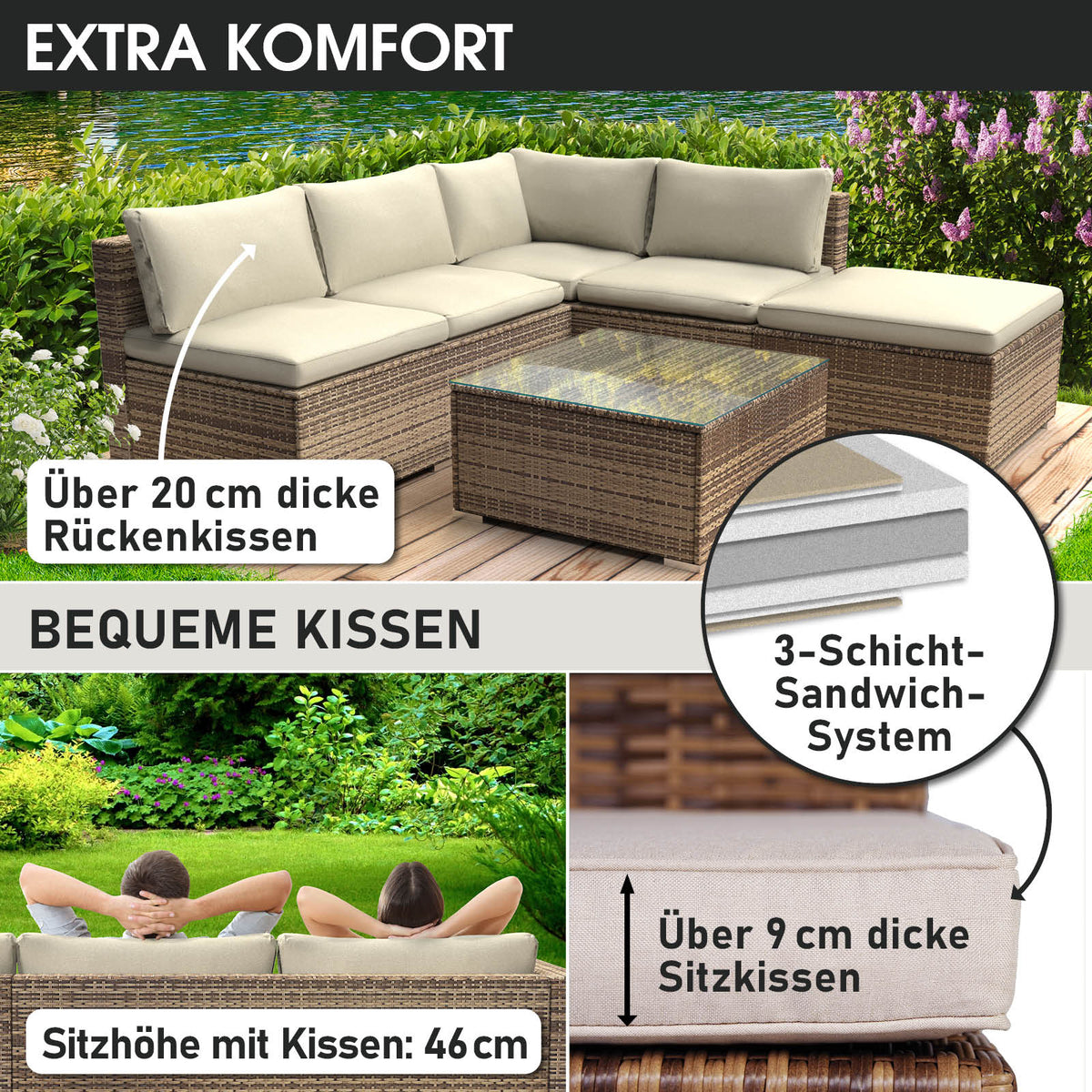 Polyrattan Gartenmöbelset OASE braun