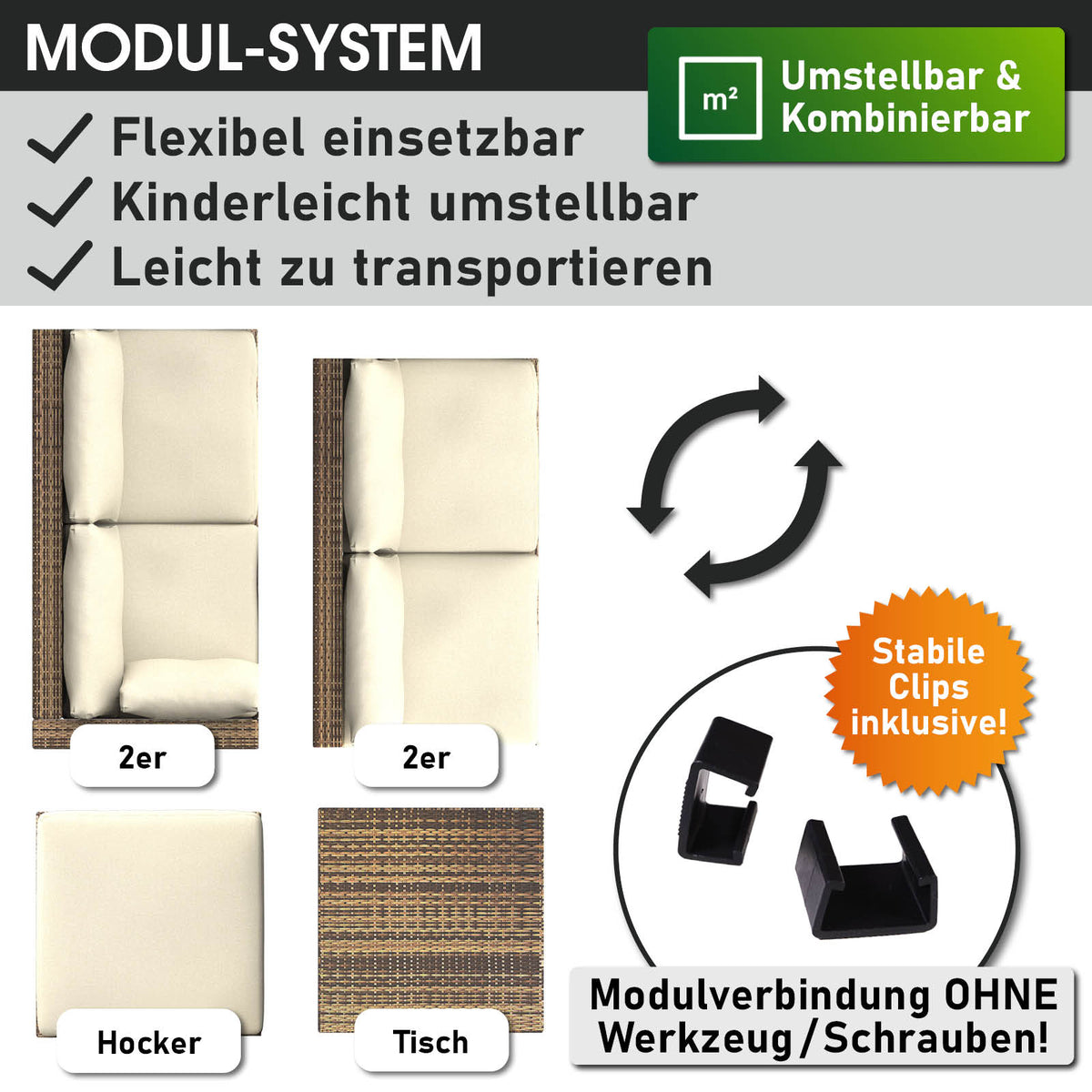 Polyrattan Gartenmöbelset OASE braun