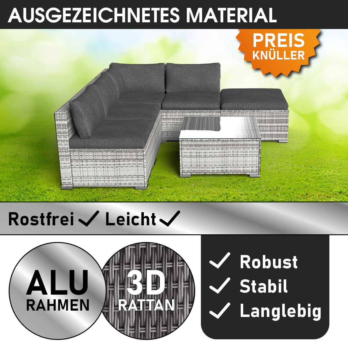 Polyrattan Gartenmöbelset OASE grau