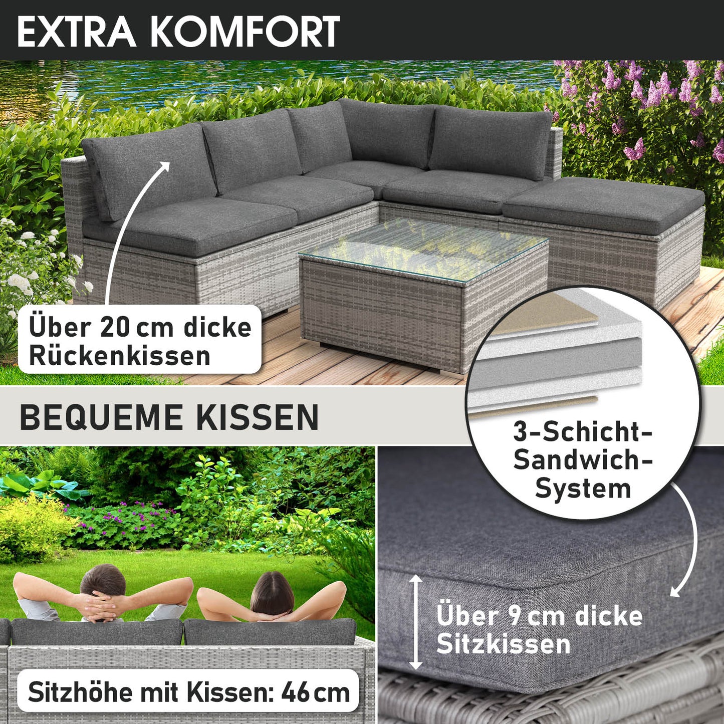 Polyrattan Gartenmöbelset OASE grau