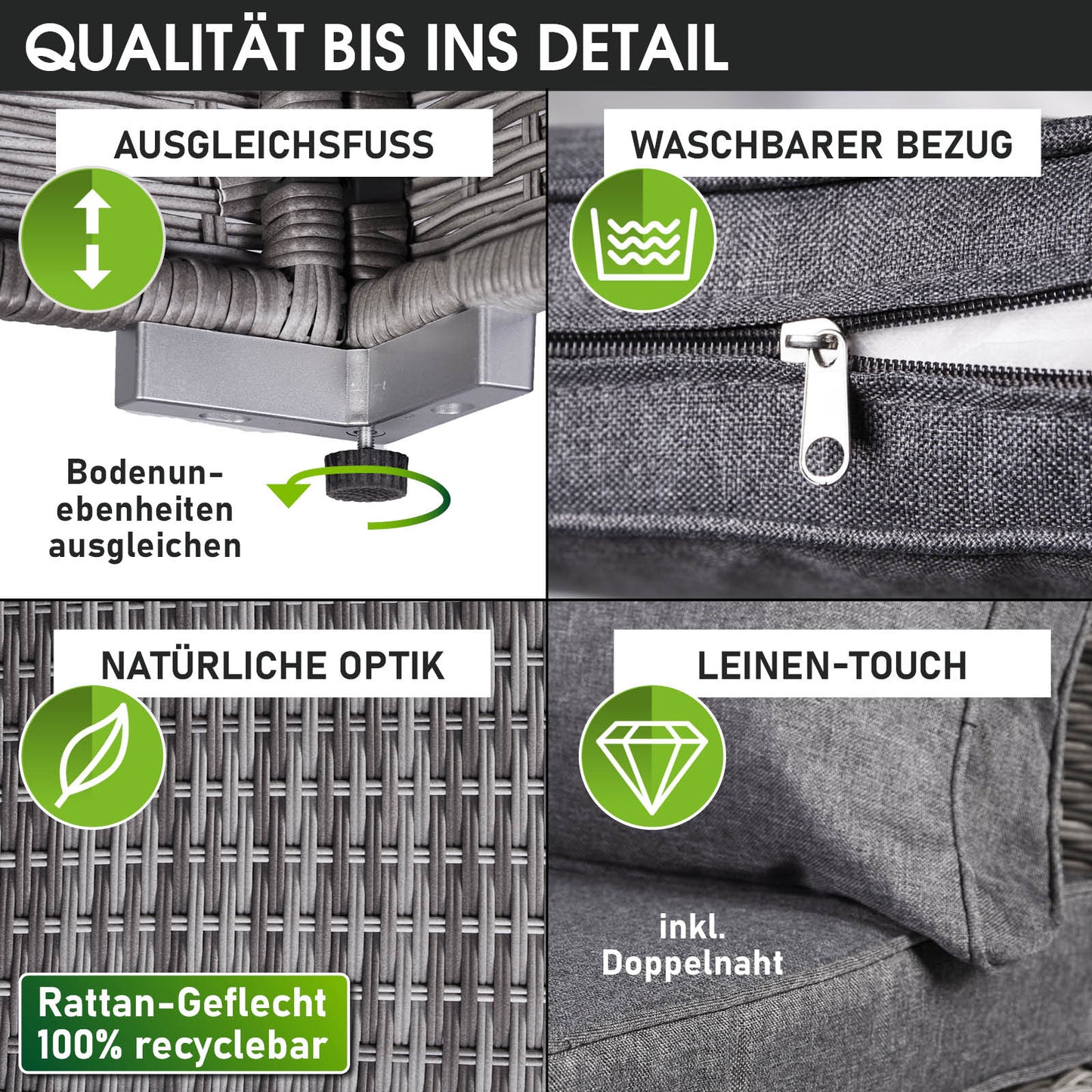 Polyrattan Gartenmöbelset OASE grau