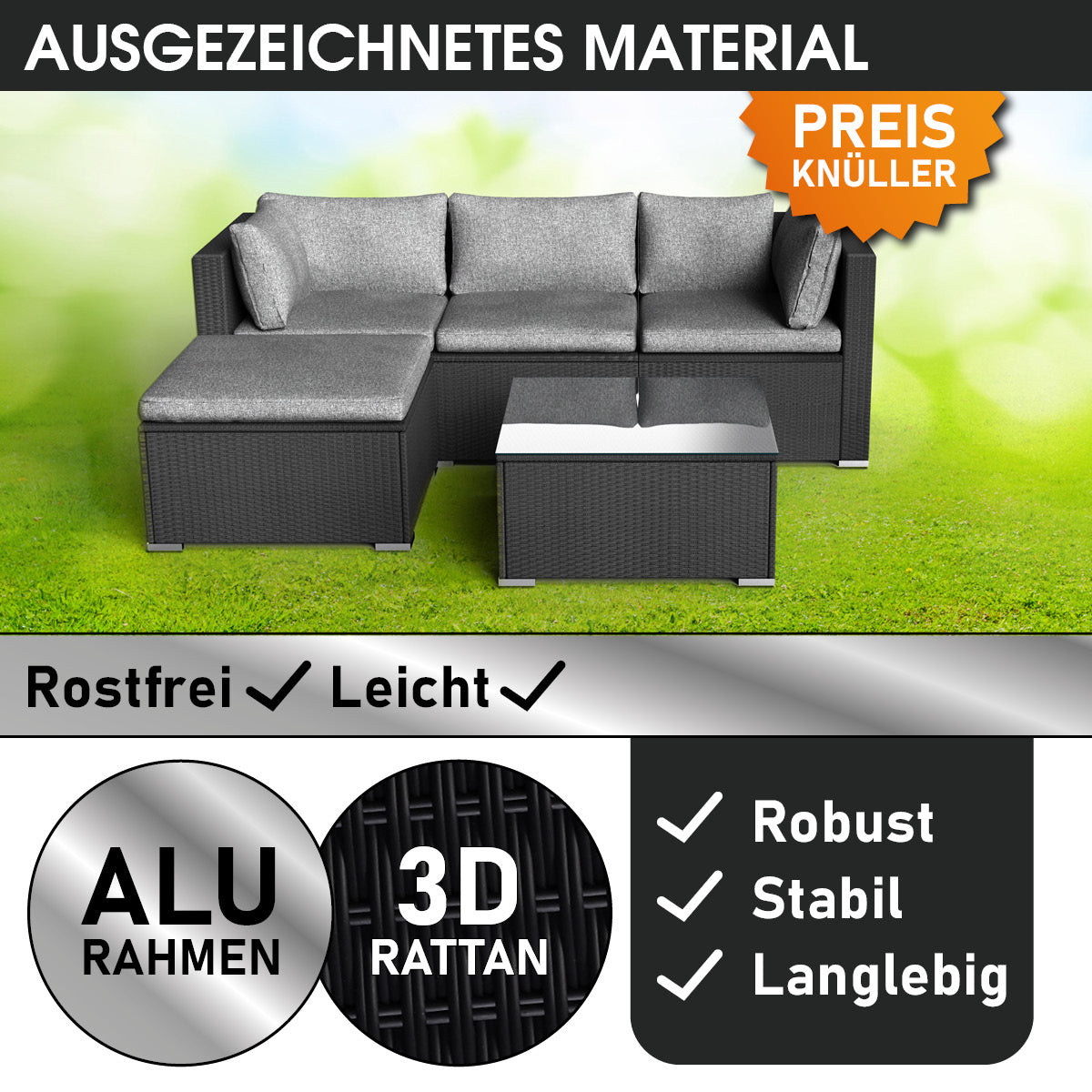 Polyrattan Gartenmöbelset ROYAL schwarz