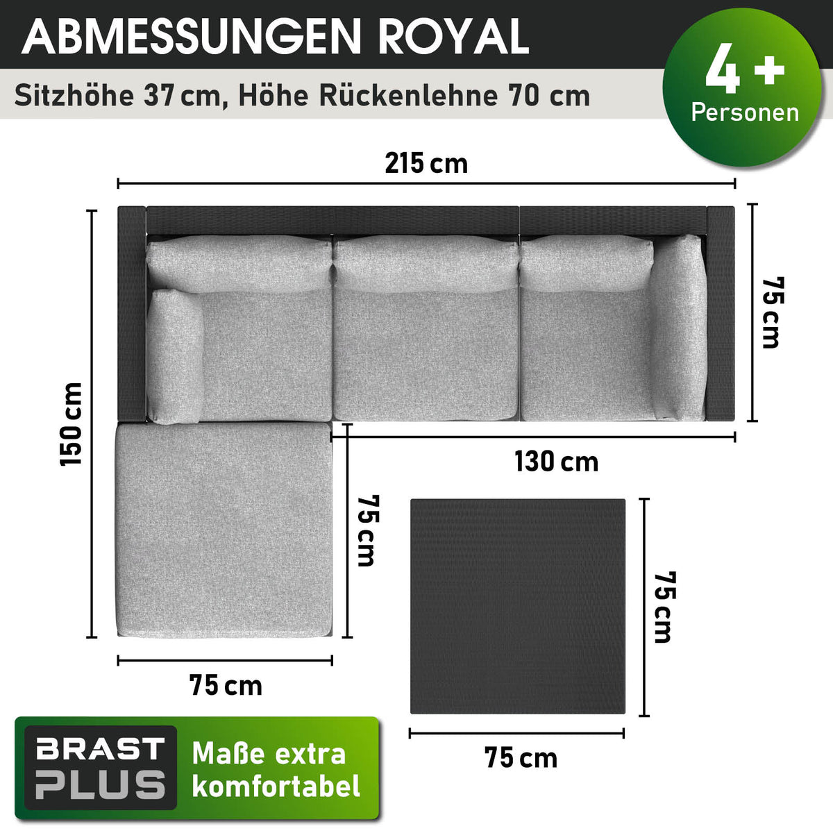 Polyrattan Gartenmöbelset ROYAL schwarz