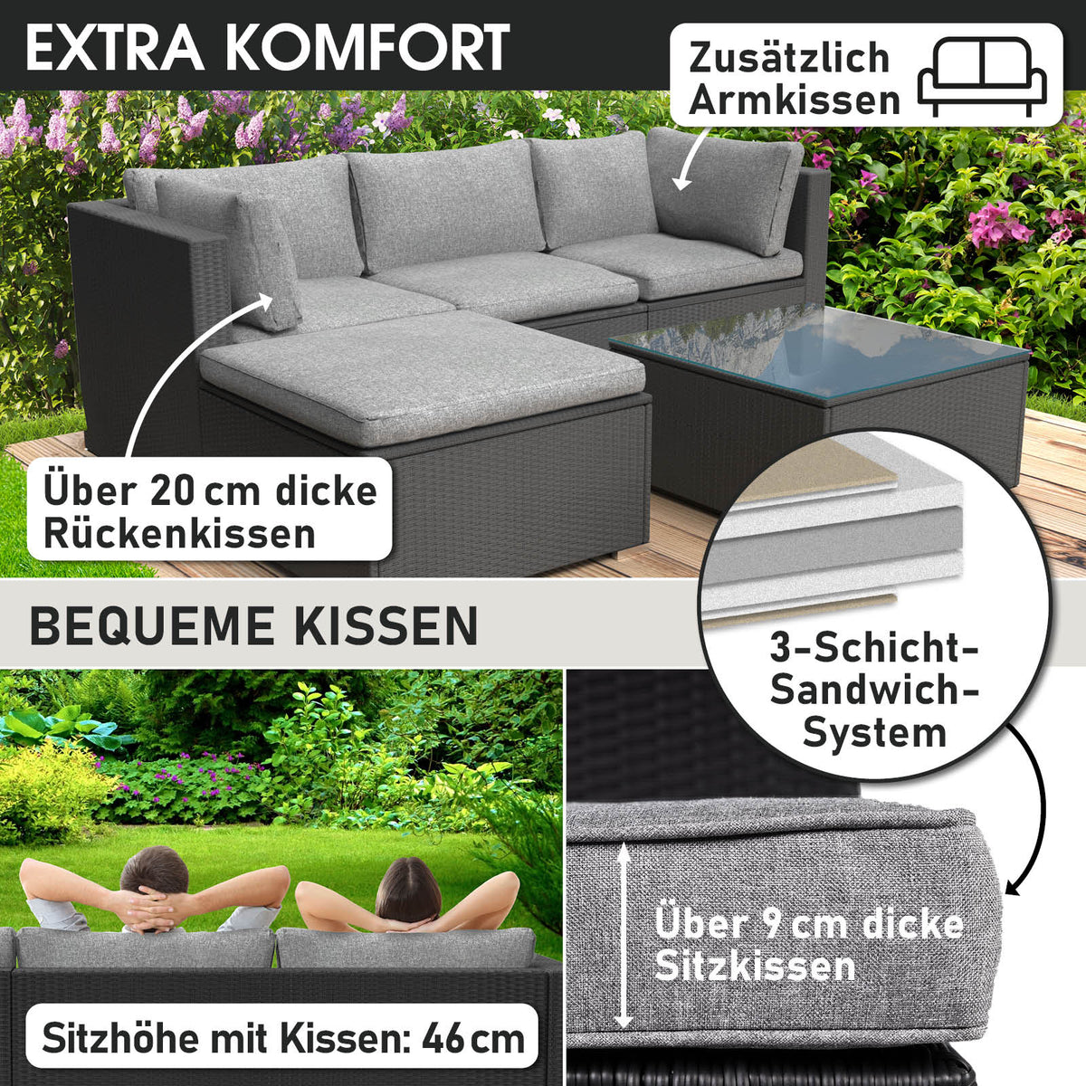 Polyrattan Gartenmöbelset ROYAL schwarz