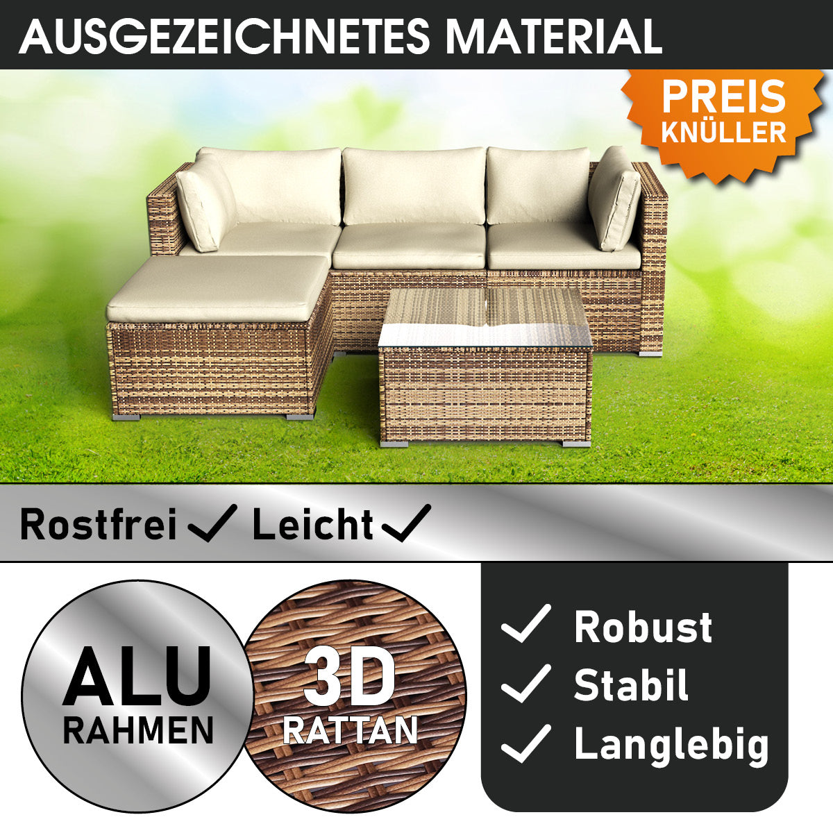 Polyrattan Gartenmöbelset ROYAL braun