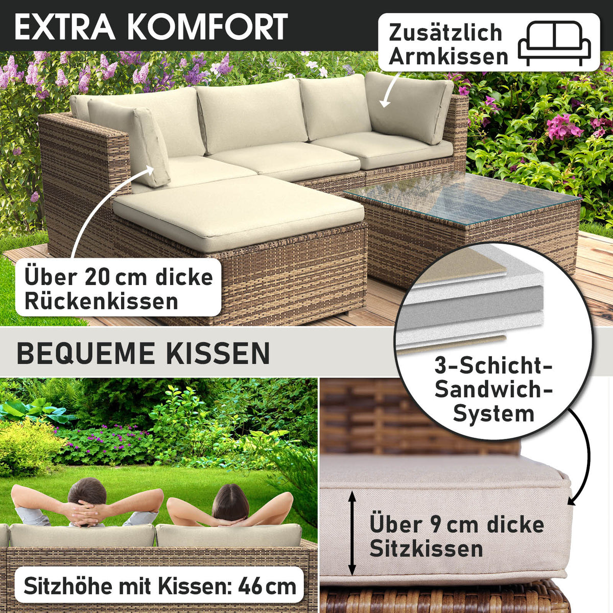 Polyrattan Gartenmöbelset ROYAL braun