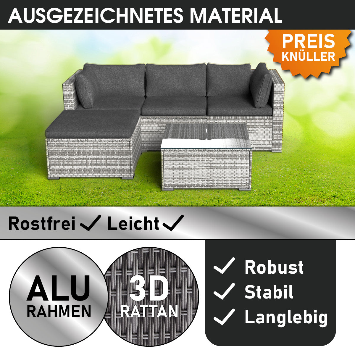 Polyrattan Gartenmöbelset ROYAL grau