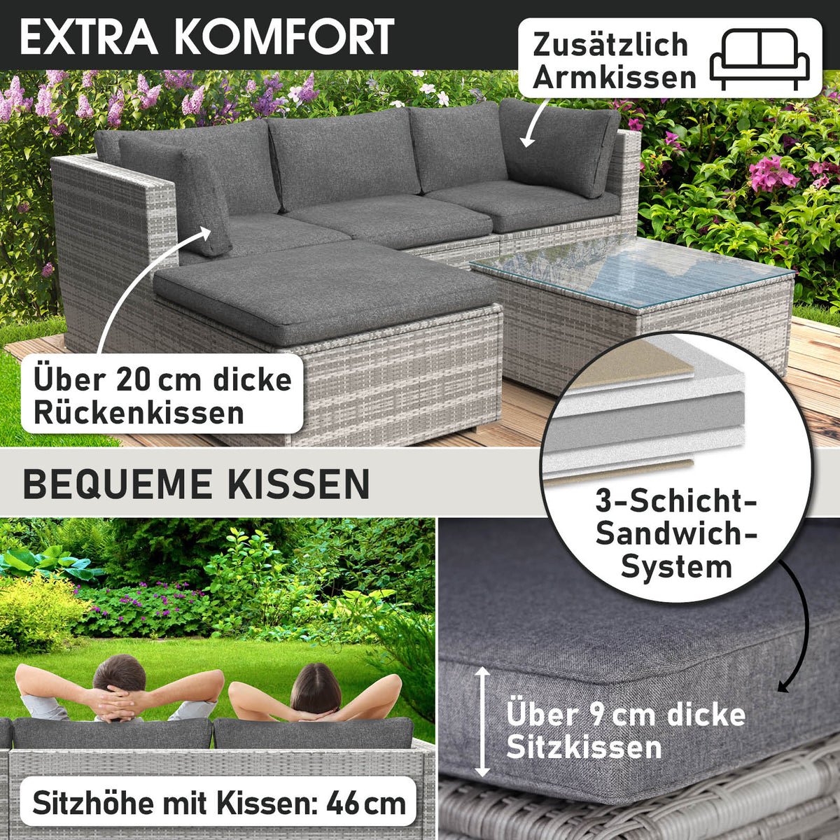 Polyrattan Gartenmöbelset ROYAL grau