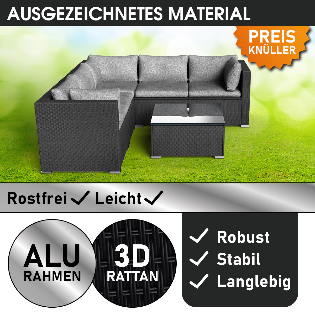 Polyrattan Gartenmöbelset PASSION schwarz