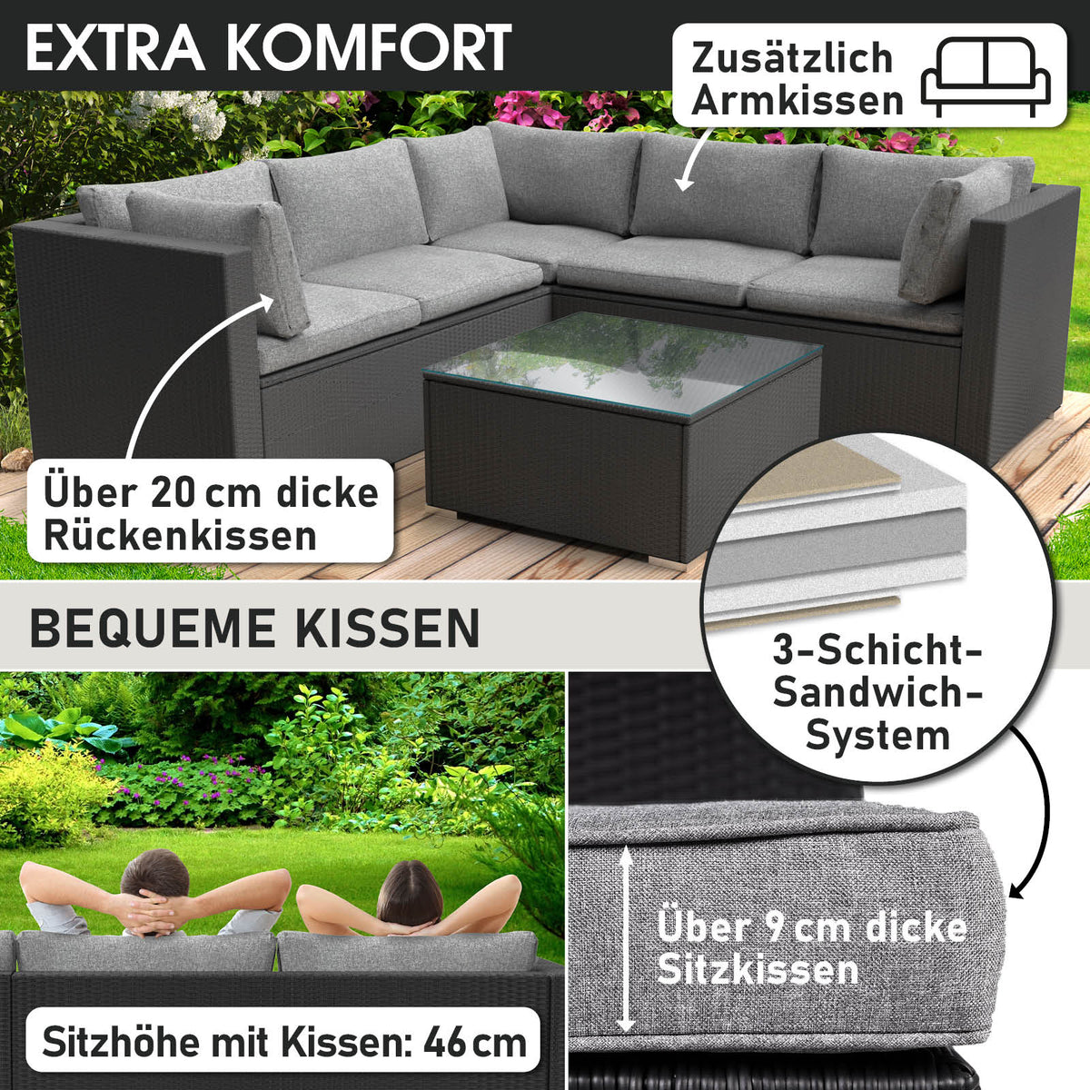 Polyrattan Gartenmöbelset PASSION schwarz