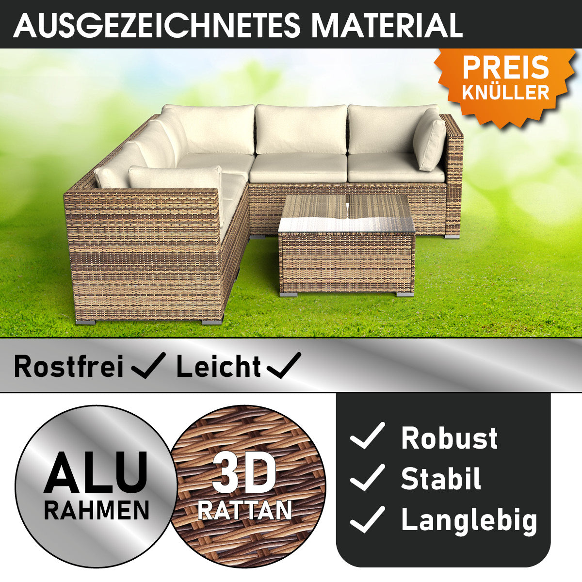 Polyrattan Gartenmöbelset PASSION braun