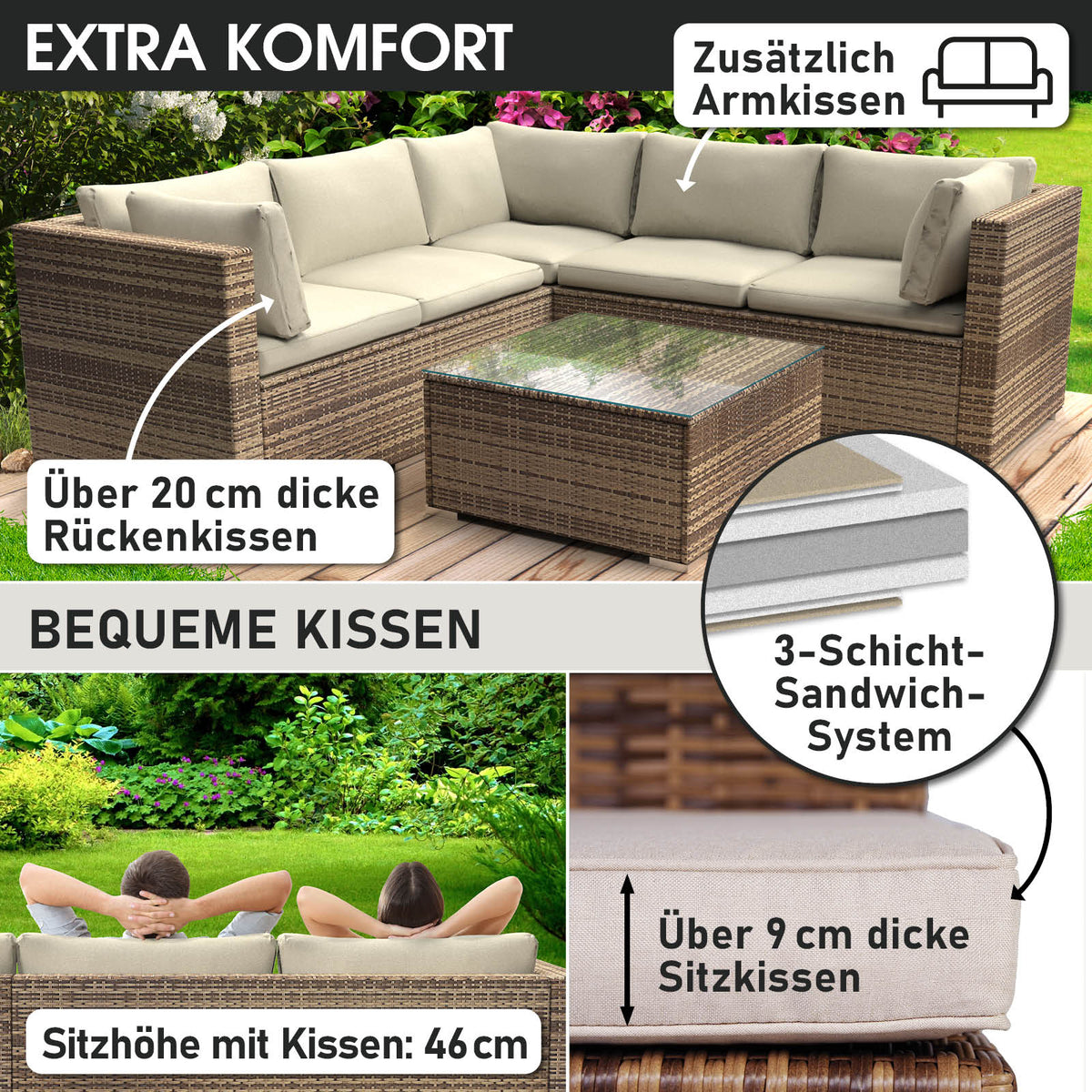 Polyrattan Gartenmöbelset PASSION braun