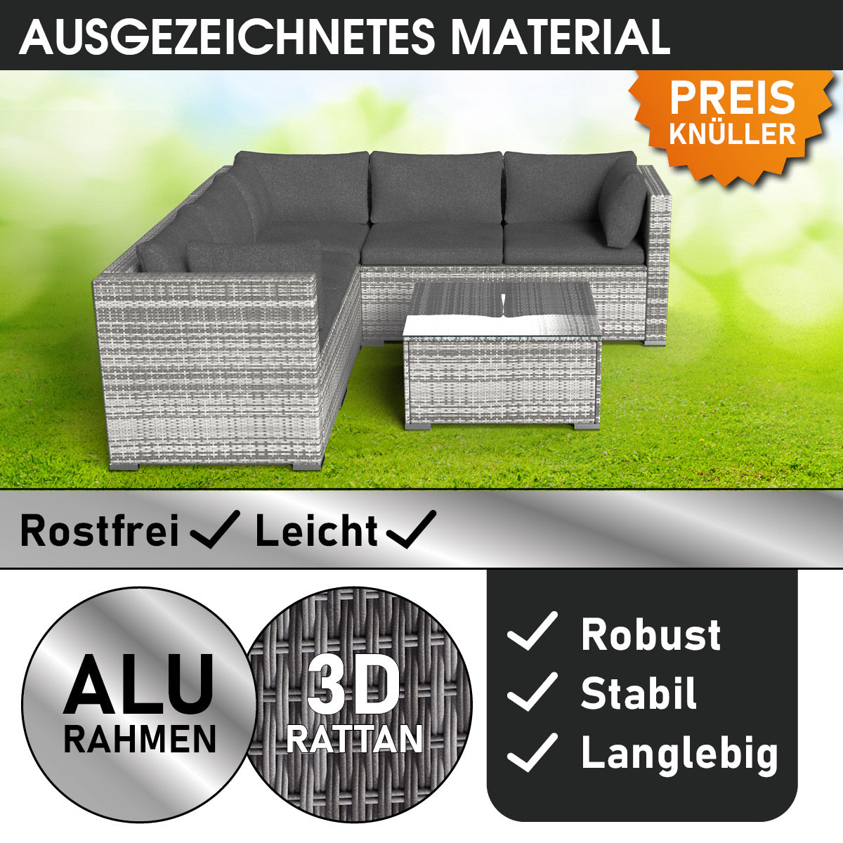 Polyrattan Gartenmöbelset PASSION grau