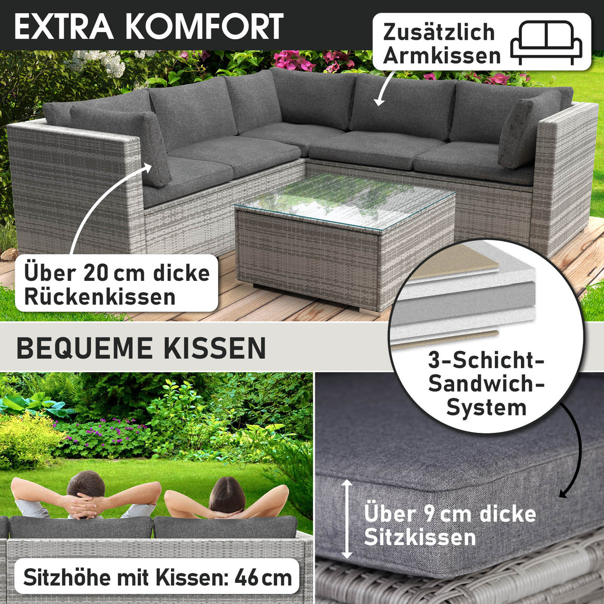 Polyrattan Gartenmöbelset PASSION grau