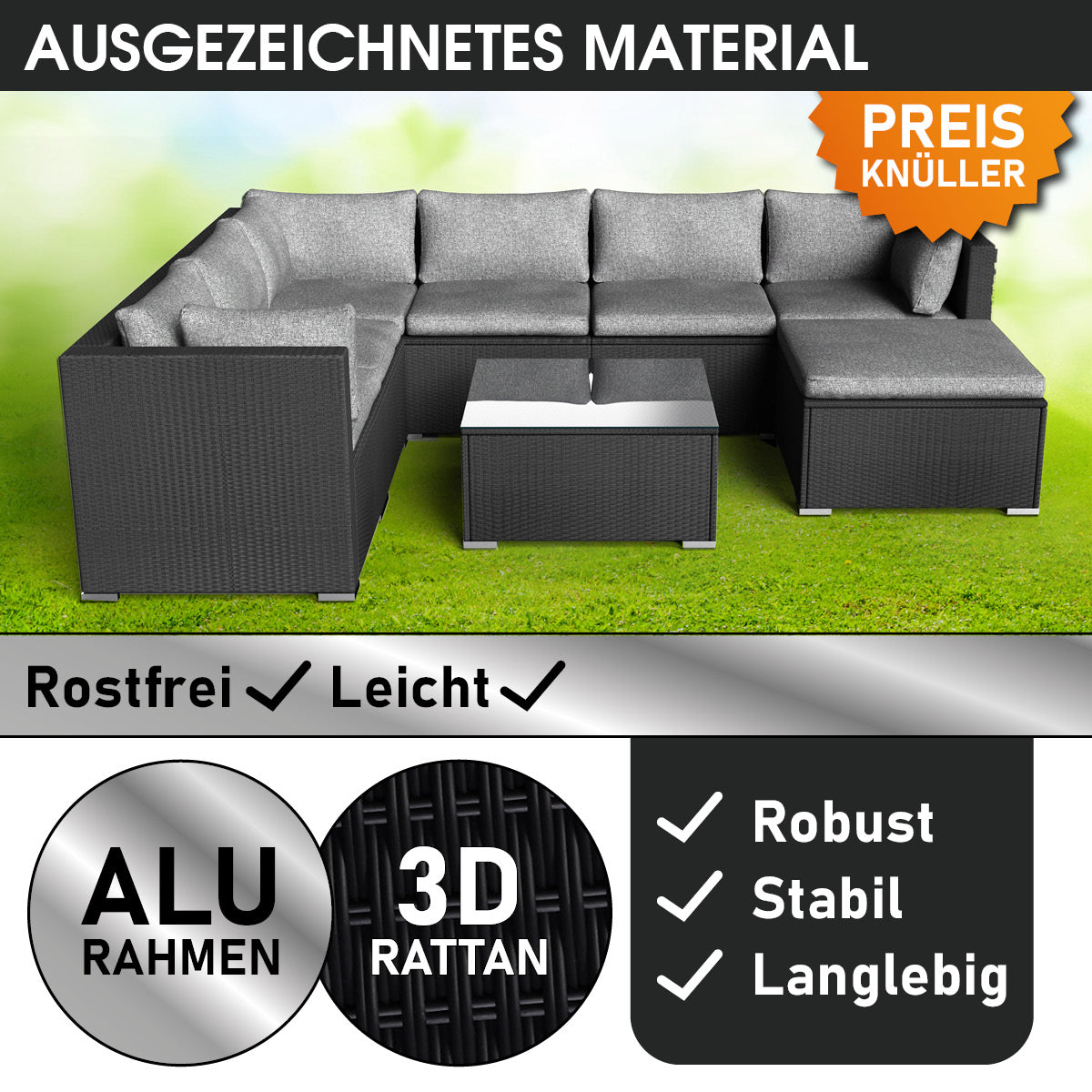 Polyrattan Gartenmöbelset LUXUS schwarz