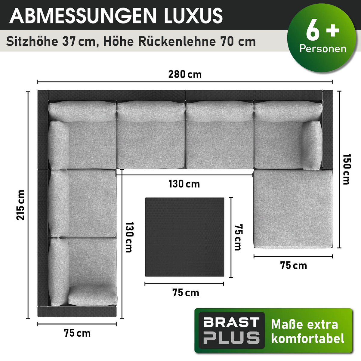 Polyrattan Gartenmöbelset LUXUS schwarz