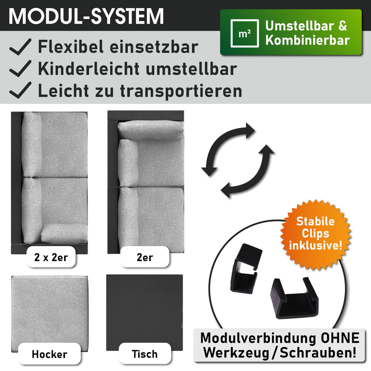 Polyrattan Gartenmöbelset LUXUS schwarz