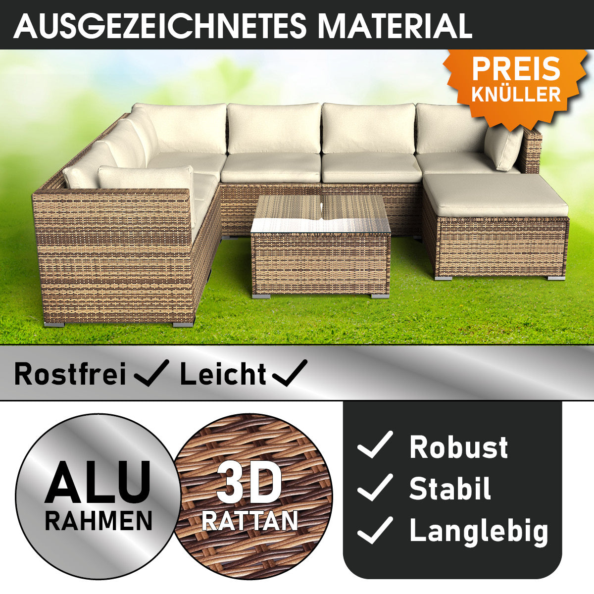 Polyrattan Gartenmöbelset LUXUS braun