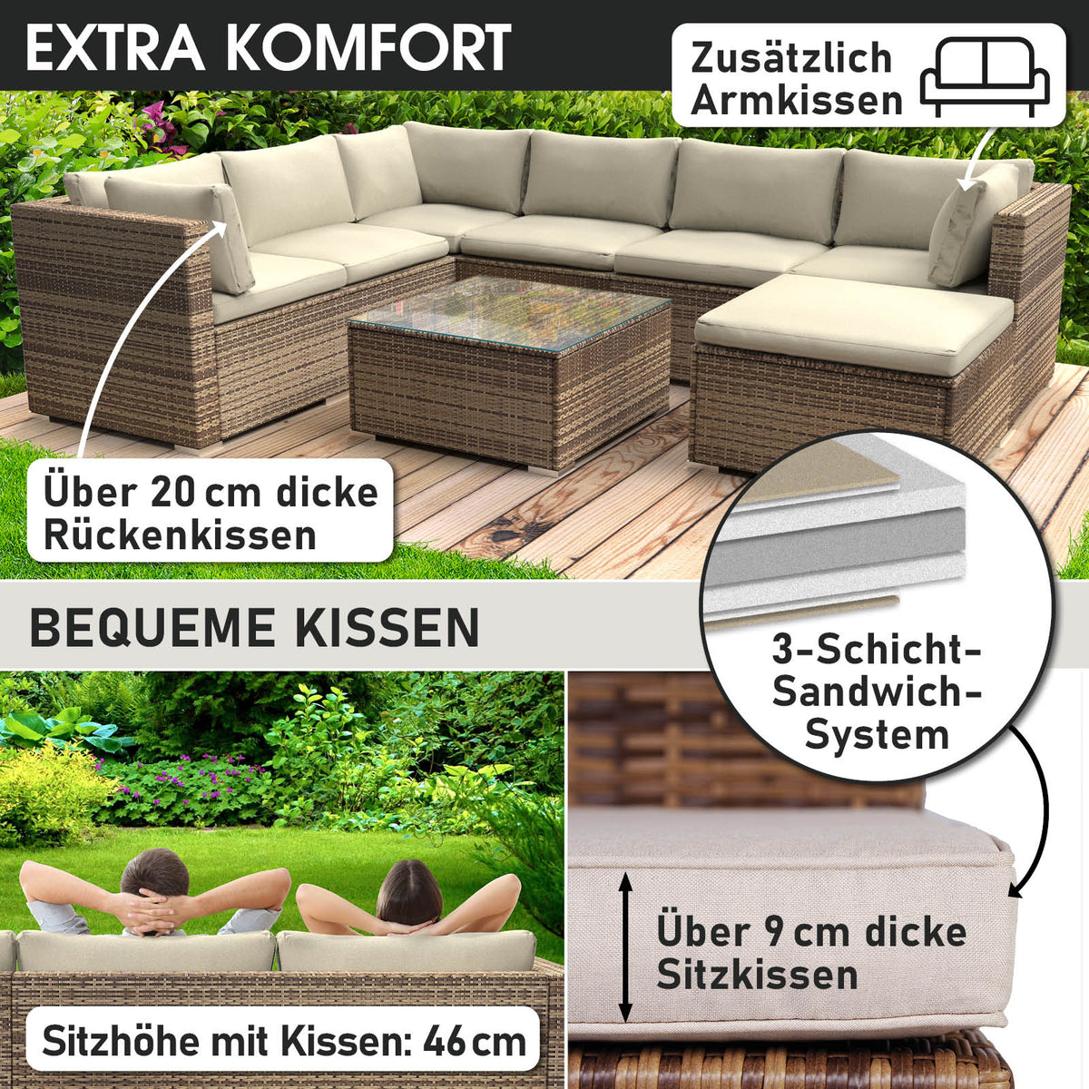 Polyrattan Gartenmöbelset LUXUS braun