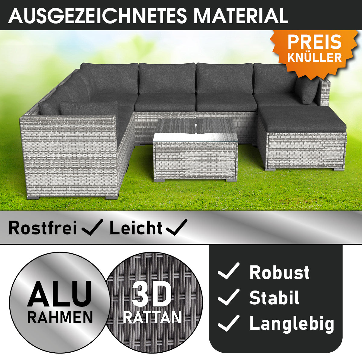 Polyrattan Gartenmöbelset LUXUS grau