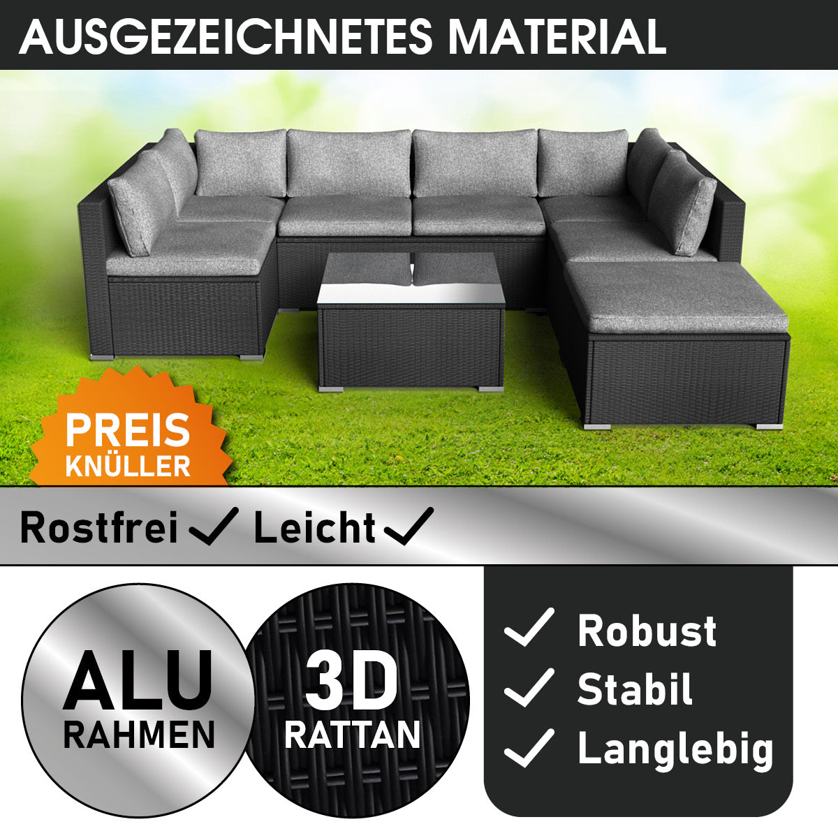 Polyrattan Gartenmöbelset SUNSHINE schwarz