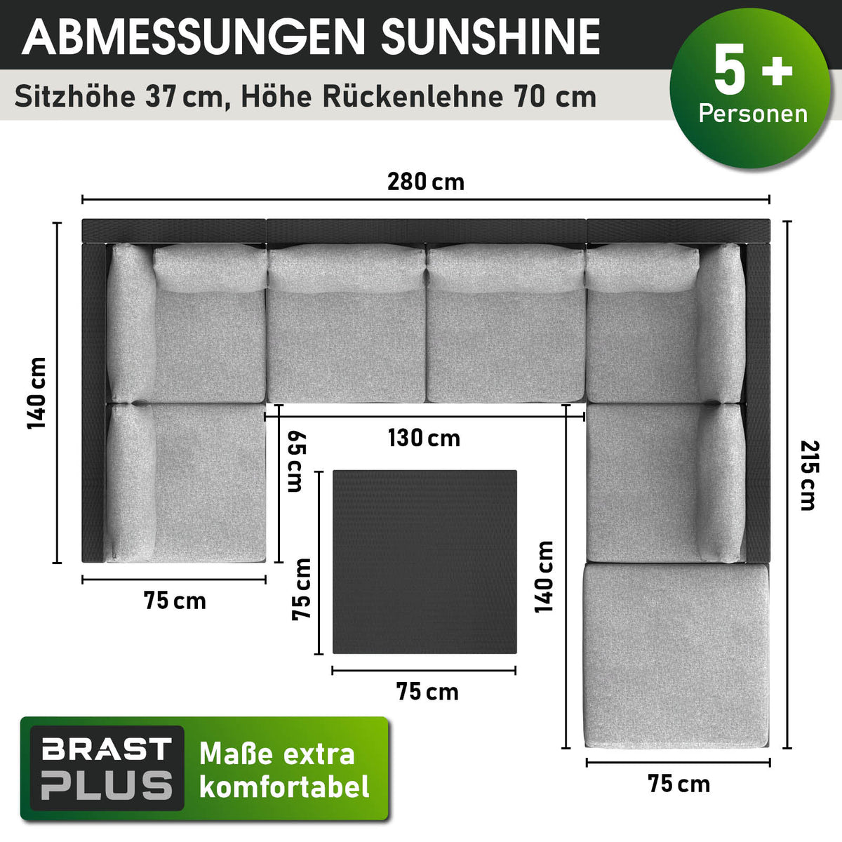 Polyrattan Gartenmöbelset SUNSHINE schwarz