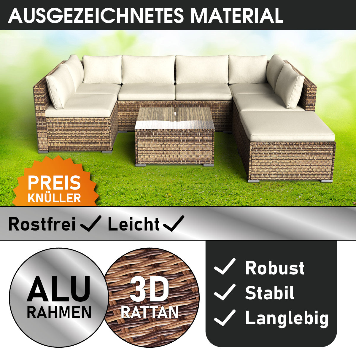 Polyrattan Gartenmöbelset SUNSHINE braun