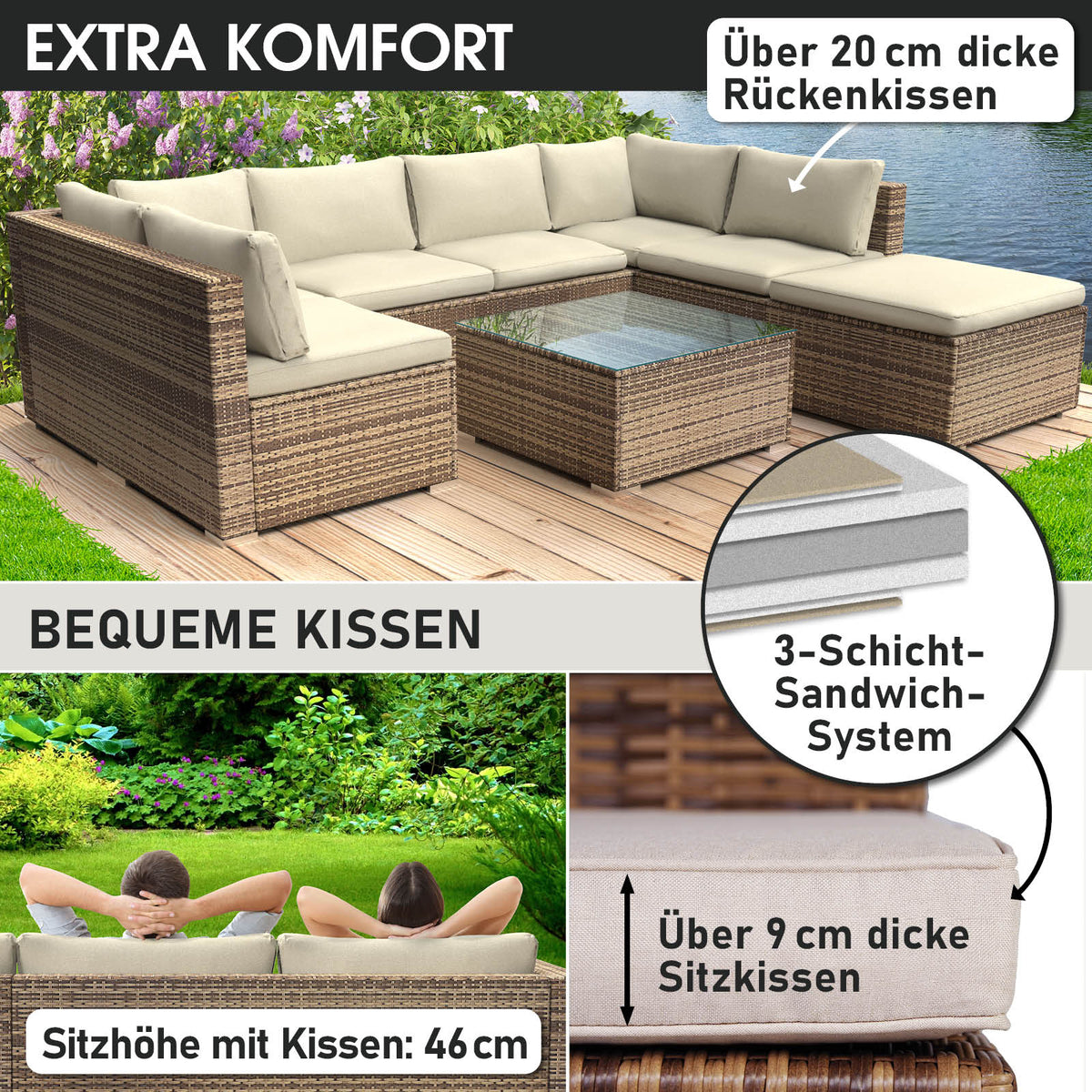 Polyrattan Gartenmöbelset SUNSHINE braun