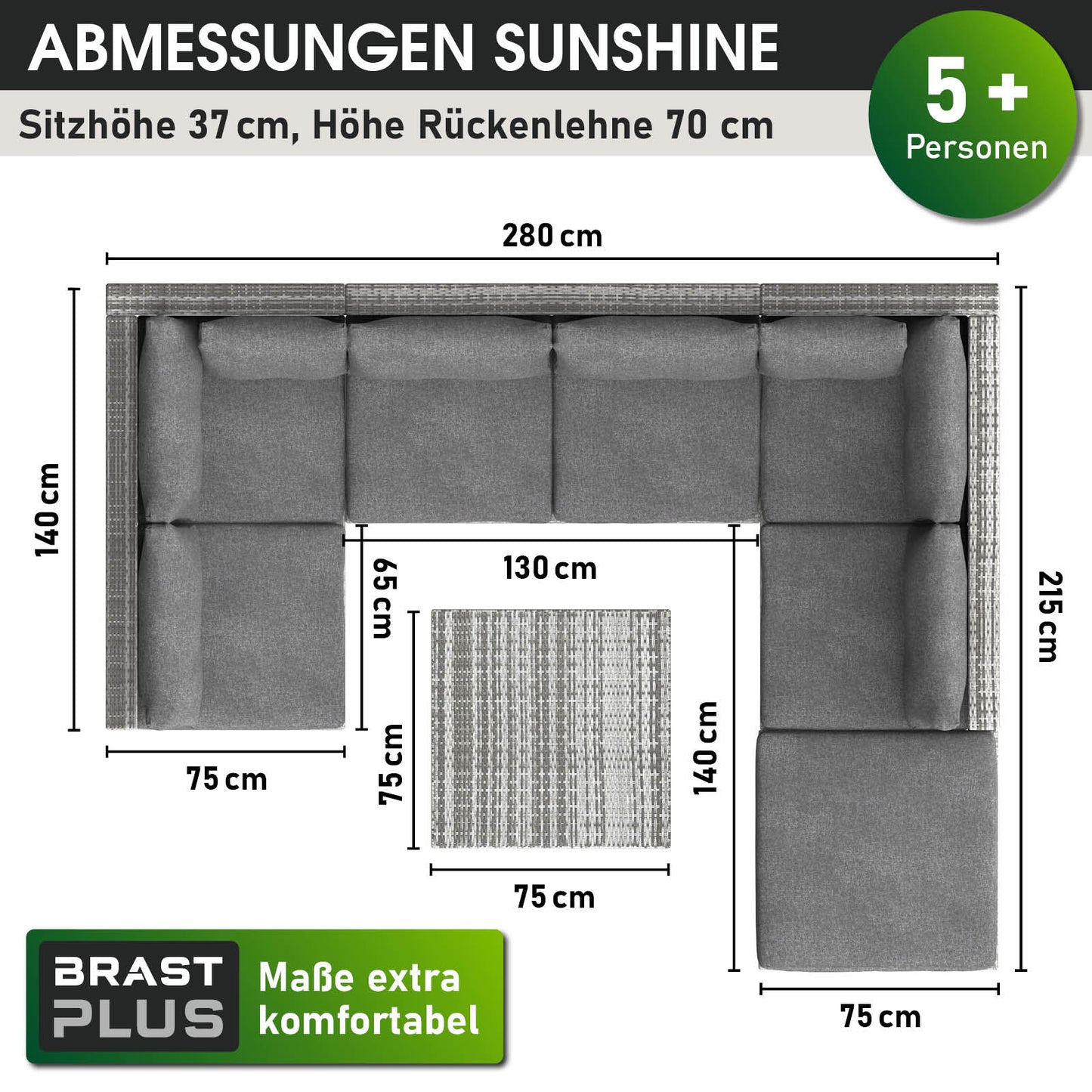 Polyrattan Gartenmöbelset SUNSHINE grau