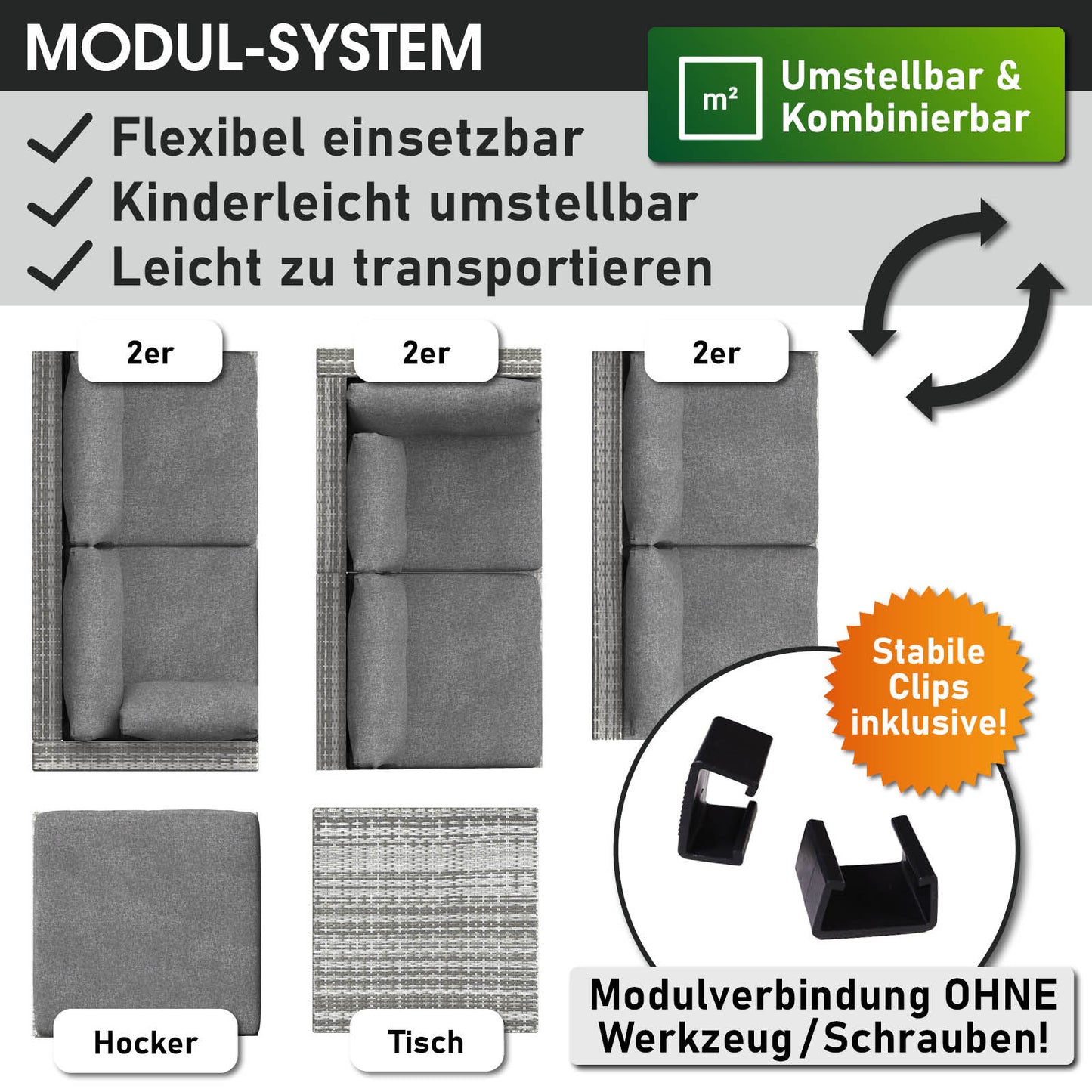 Polyrattan Gartenmöbelset SUNSHINE grau