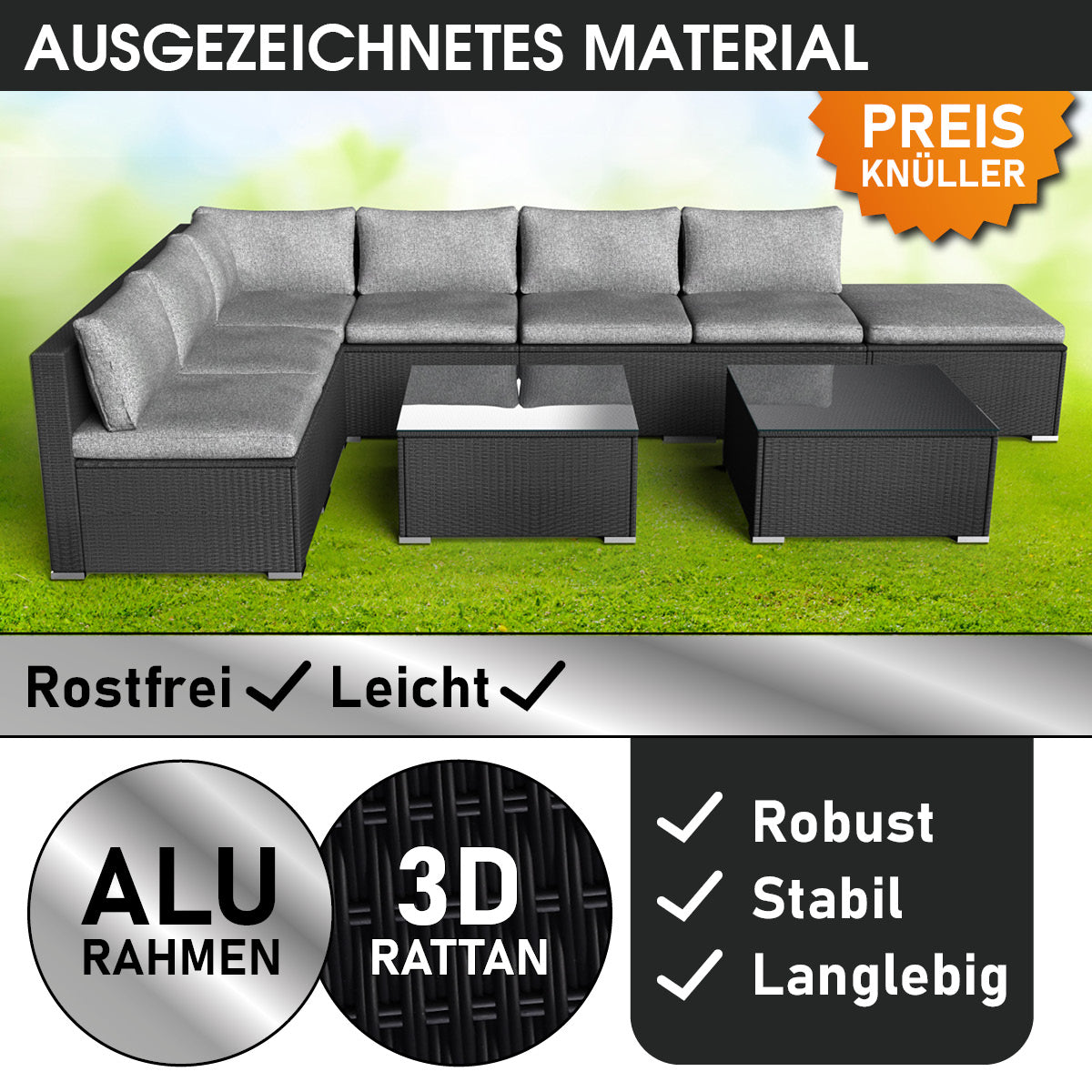 Polyrattan Gartenmöbelset RELAX schwarz