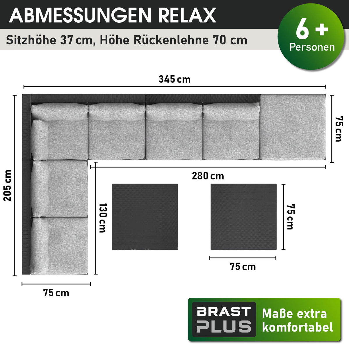 Polyrattan Gartenmöbelset RELAX schwarz