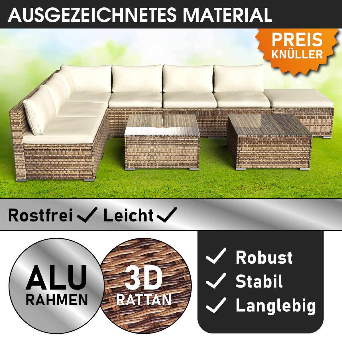 Polyrattan Gartenmöbelset RELAX braun
