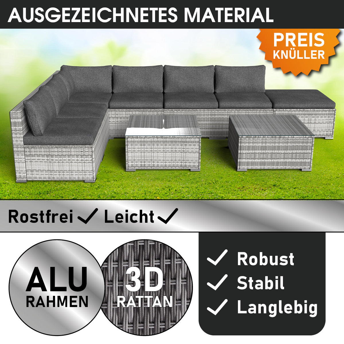 Polyrattan Gartenmöbelset RELAX grau