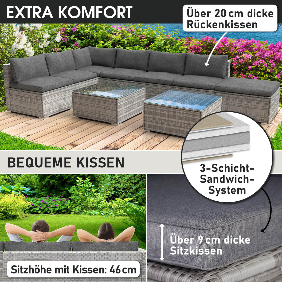 Polyrattan Gartenmöbelset RELAX grau